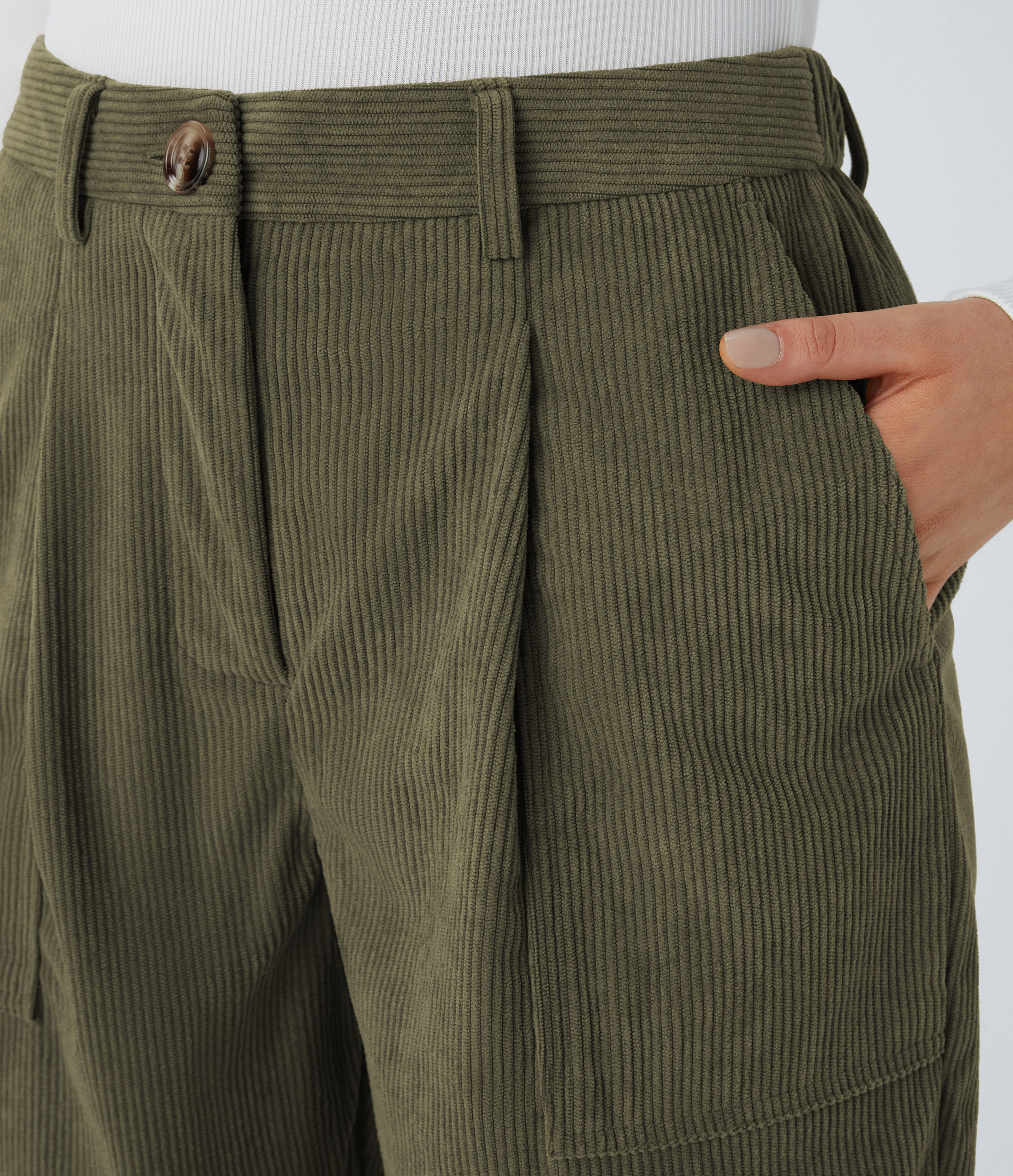 Halara Mid Rise Button Zipper Multiple Pockets Corduroy Casual Joggers  - Icy Bamboo Green - S(regular) 