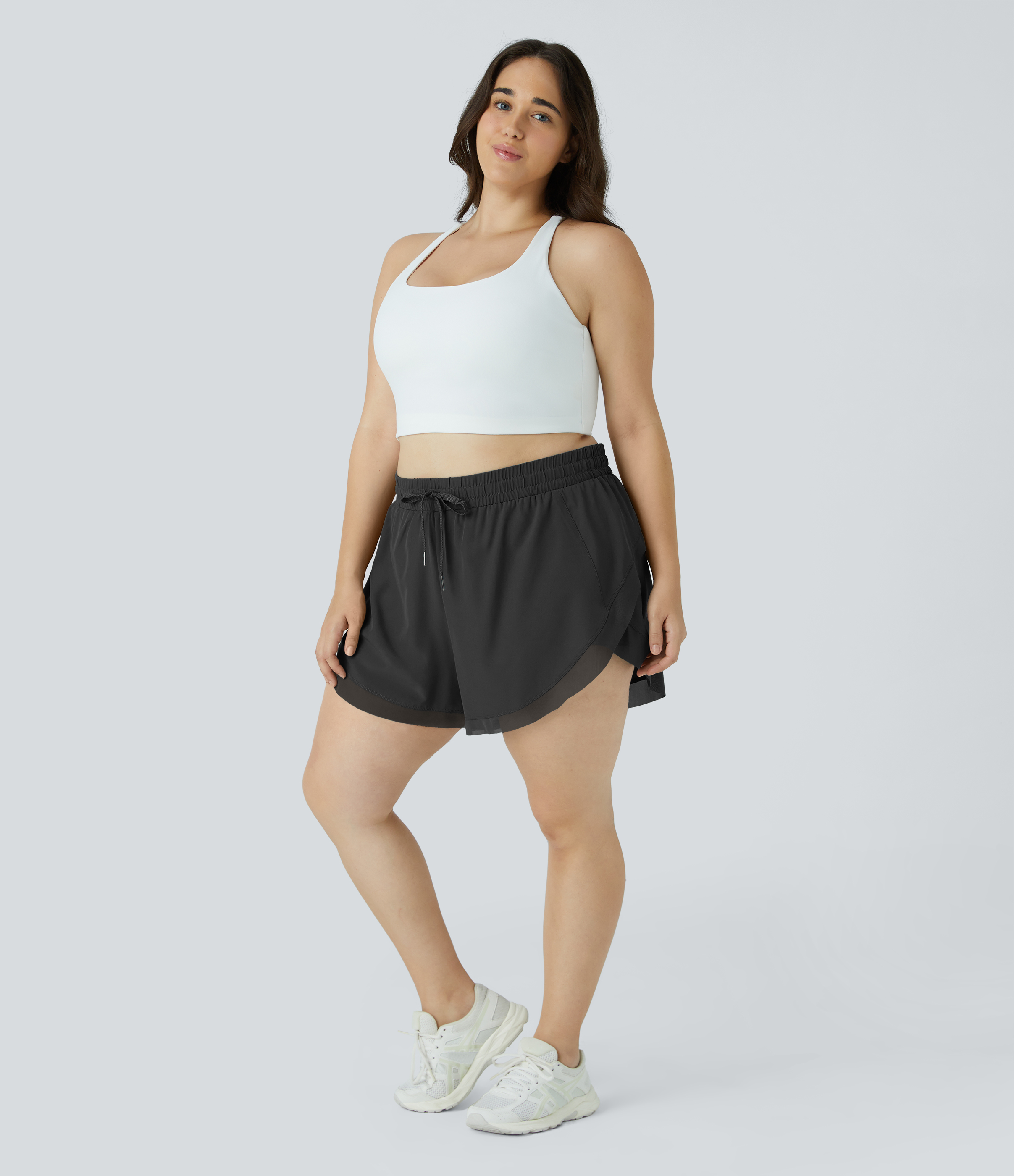 Halara Drawstring Contrast Mesh 2-in-1 Plus Size Shorts 4
