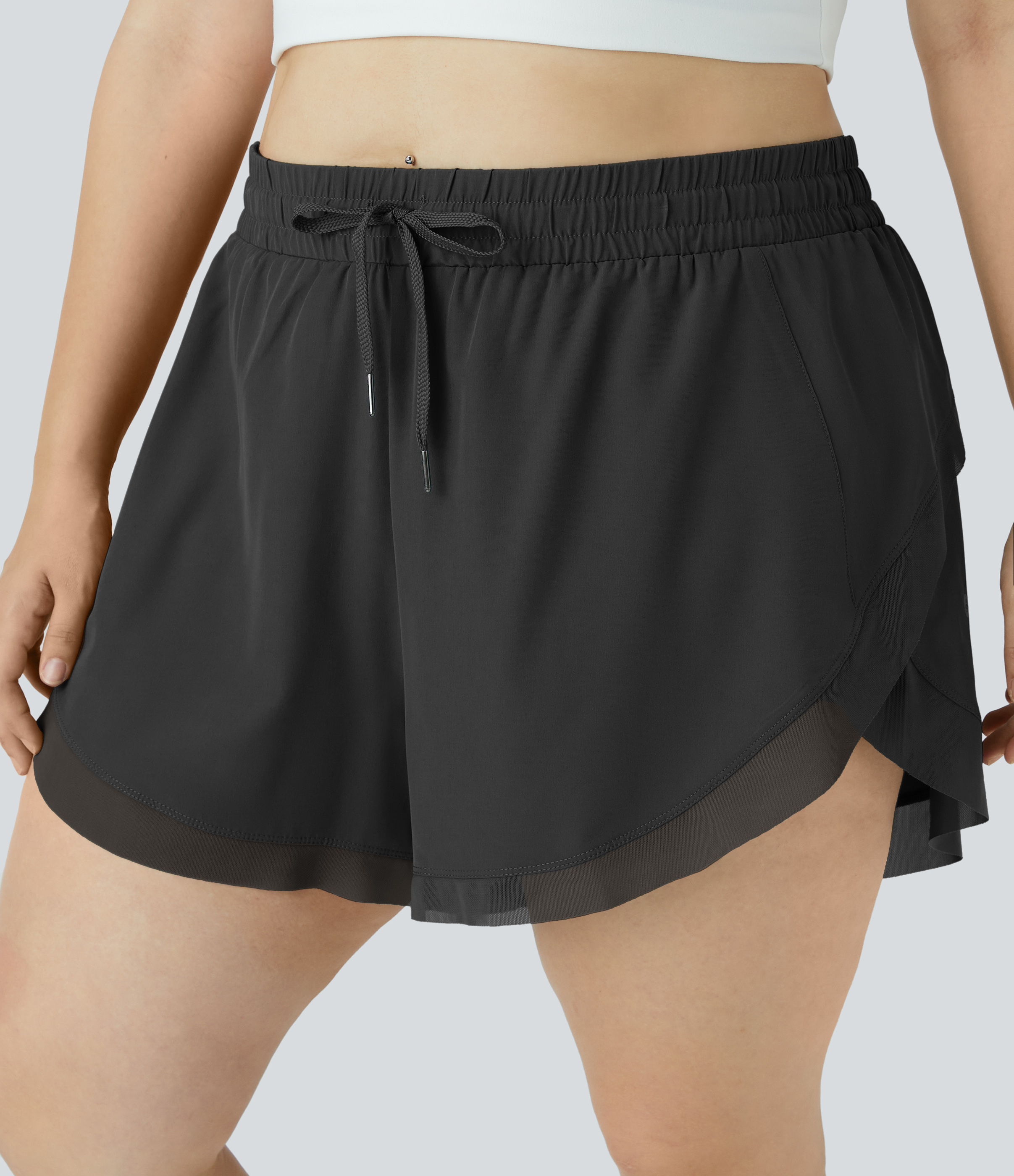 Halara Drawstring Contrast Mesh 2-in-1 Plus Size Shorts 4