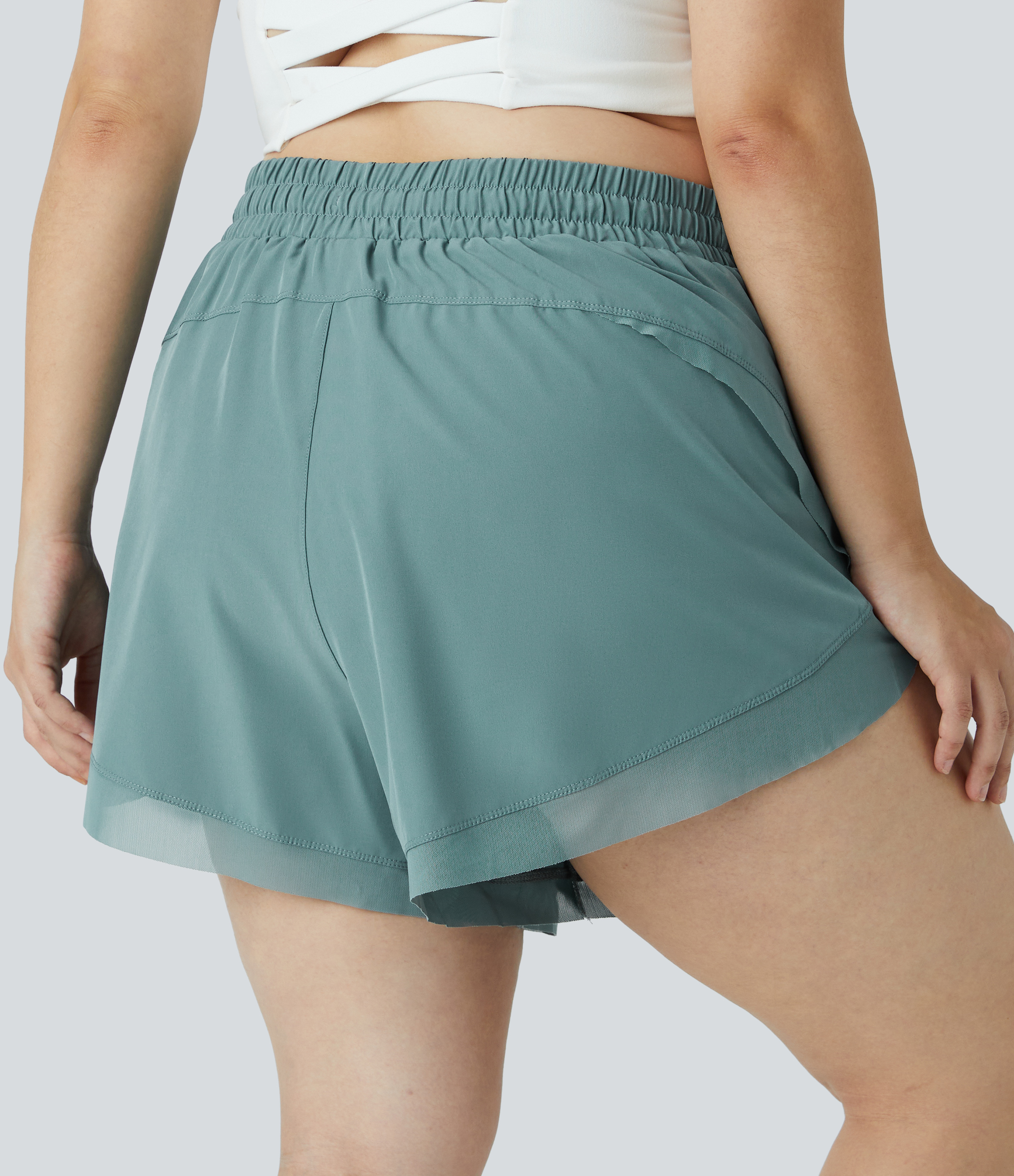 Halara Drawstring Contrast Mesh 2-in-1 Plus Size Shorts 4
