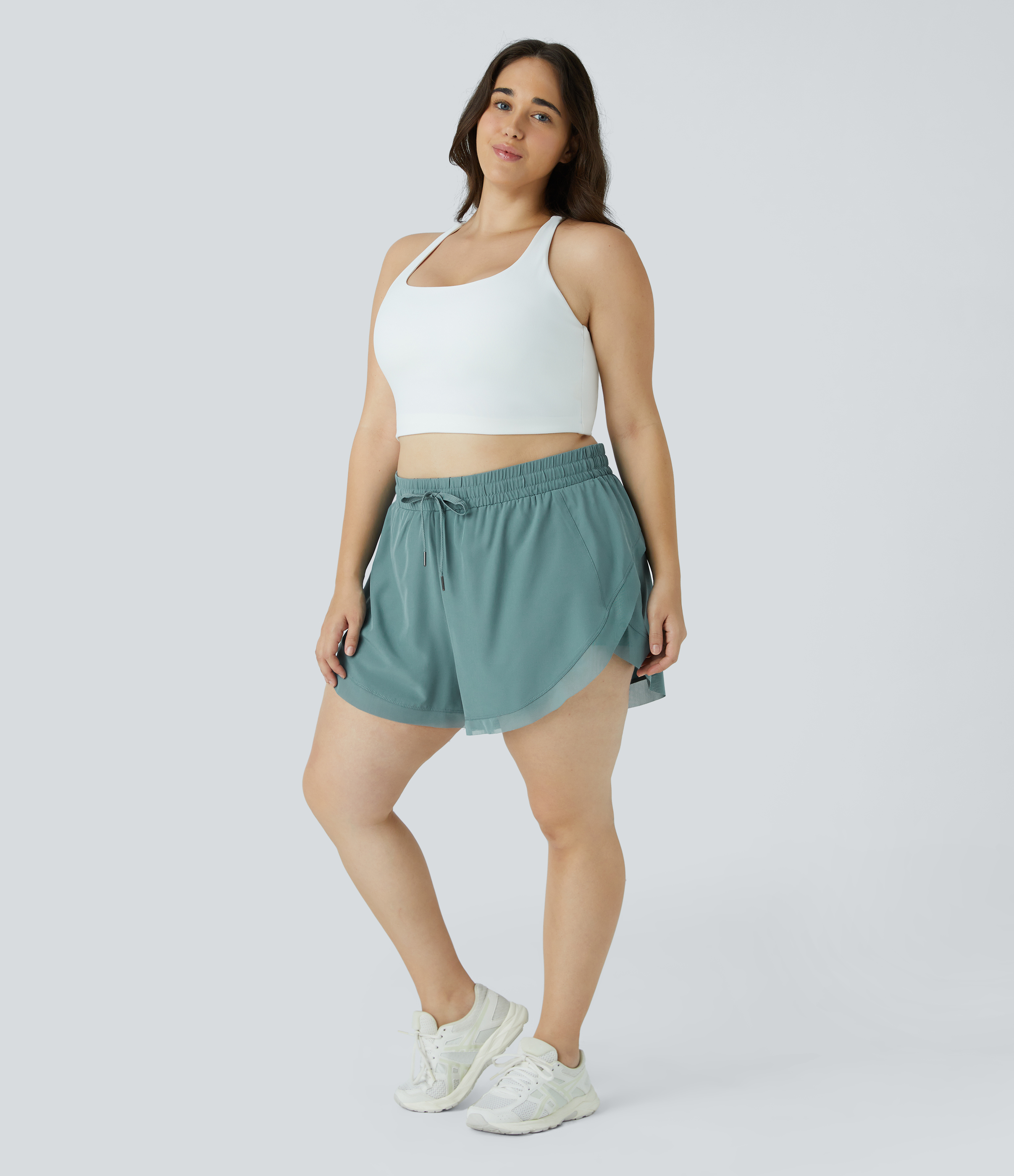 Halara Drawstring Contrast Mesh 2-in-1 Plus Size Shorts 4