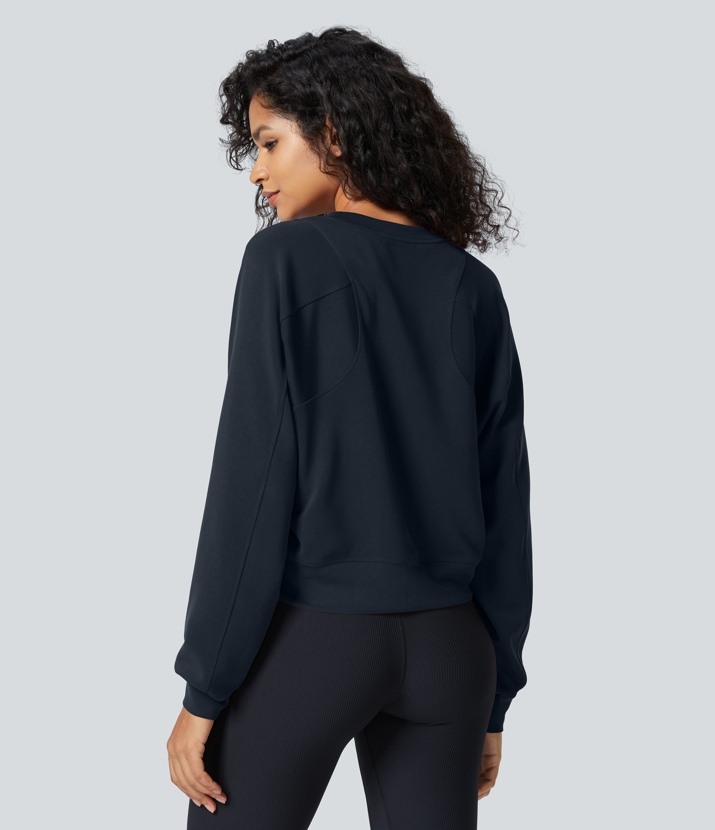 Halara Round Neck Raglan Sleeve Solid Casual Sweatshirt  - Blue Nights - XS 