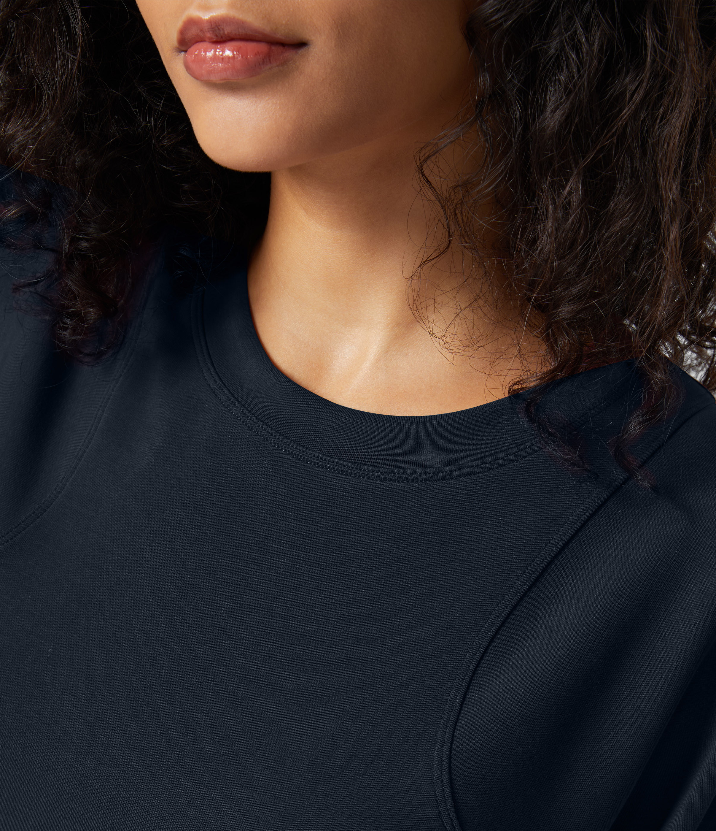 Halara Round Neck Raglan Sleeve Solid Casual Sweatshirt  - Blue Nights - XS 