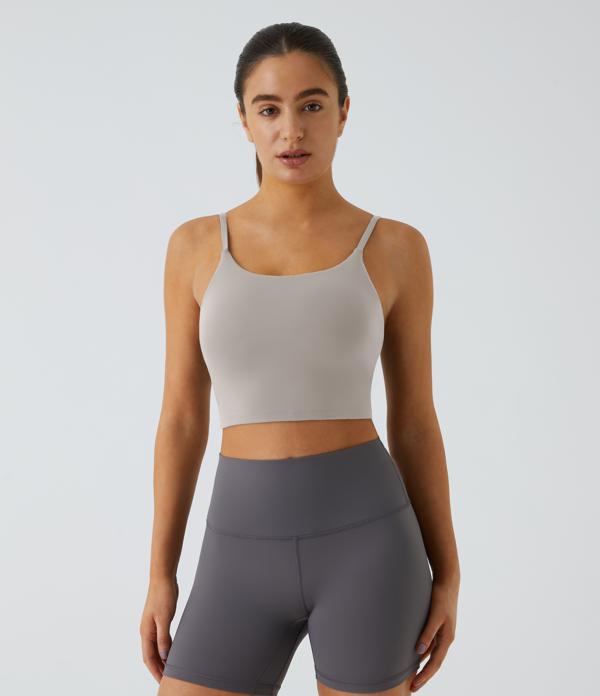 Halara Basic Padded Workout Cropped Tank Top Tank Top - Dove - XS golf tops halter top tunic tops sleeveless tops backless top 