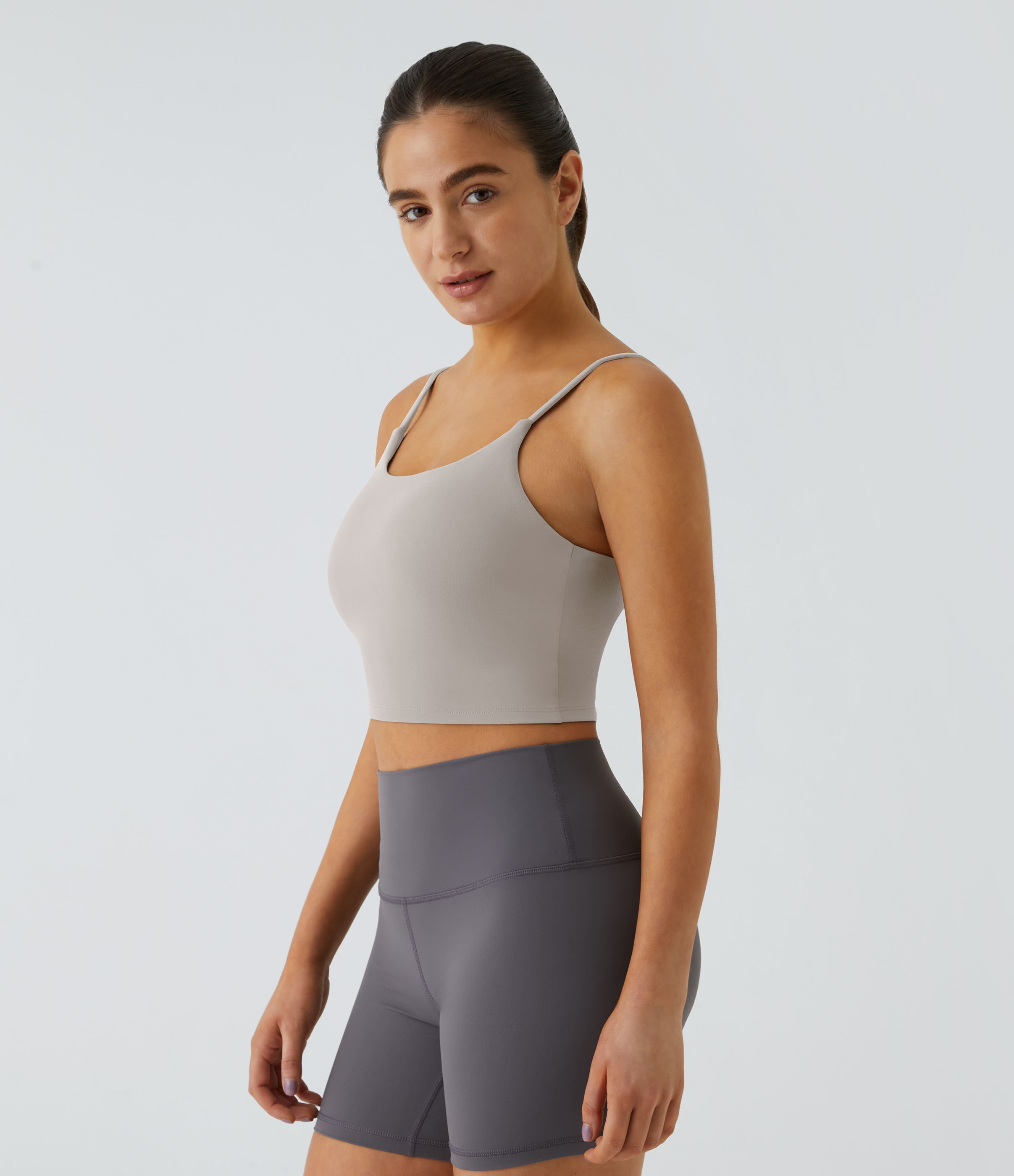Halara Basic Padded Workout Cropped Tank Top Tank Top - Dove - XS golf tops halter top tunic tops sleeveless tops backless top 