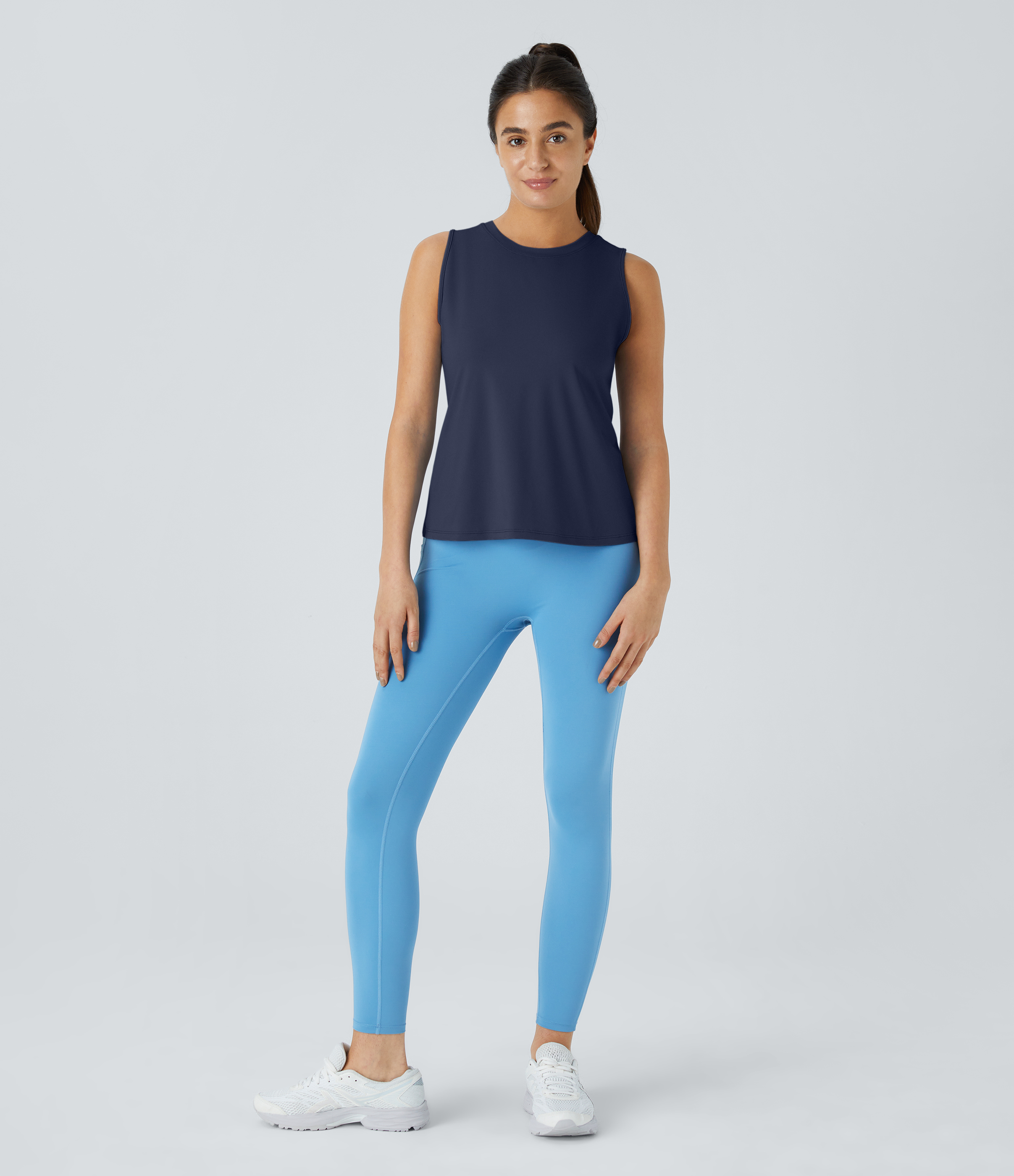 Halara In My Feels Cut Out Crossover Hem Yoga Tank Top Tank Top - Mood Indigo - XL golf tops halter top tunic tops sleeveless tops 