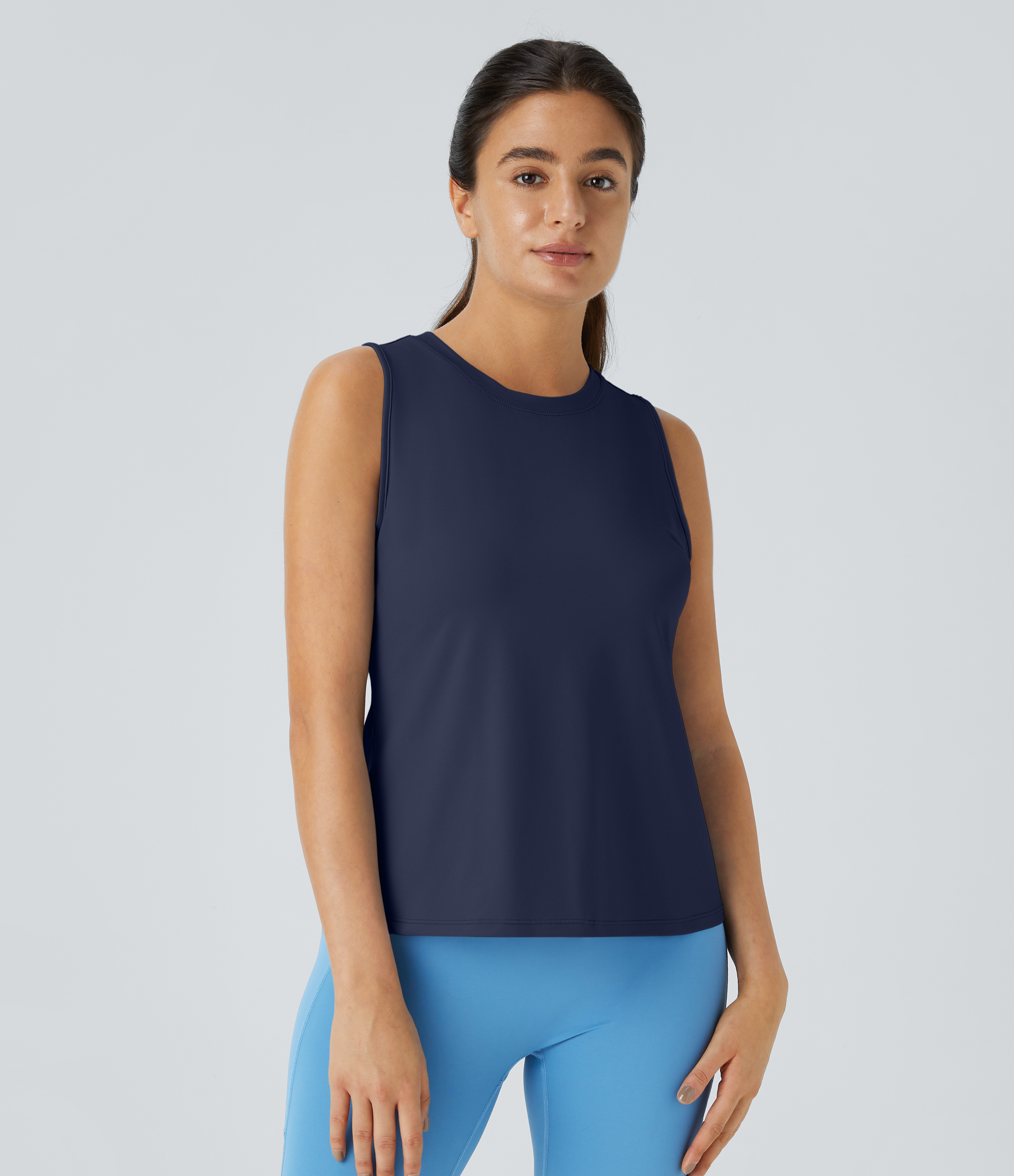 Halara In My Feels Cut Out Crossover Hem Yoga Tank Top Tank Top - Mood Indigo - XL golf tops halter top tunic tops sleeveless tops 