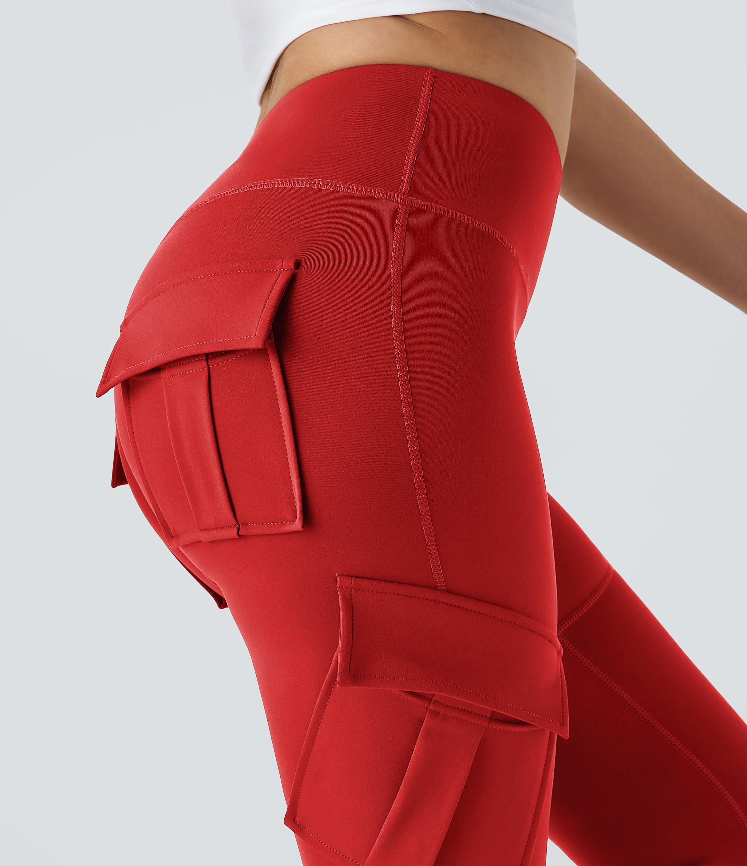 Halara High Waisted Cargo Pocket Skinny Yoga Leggings  - Valiant Poppy - S(full_length) gym leggings leggings with pockets 