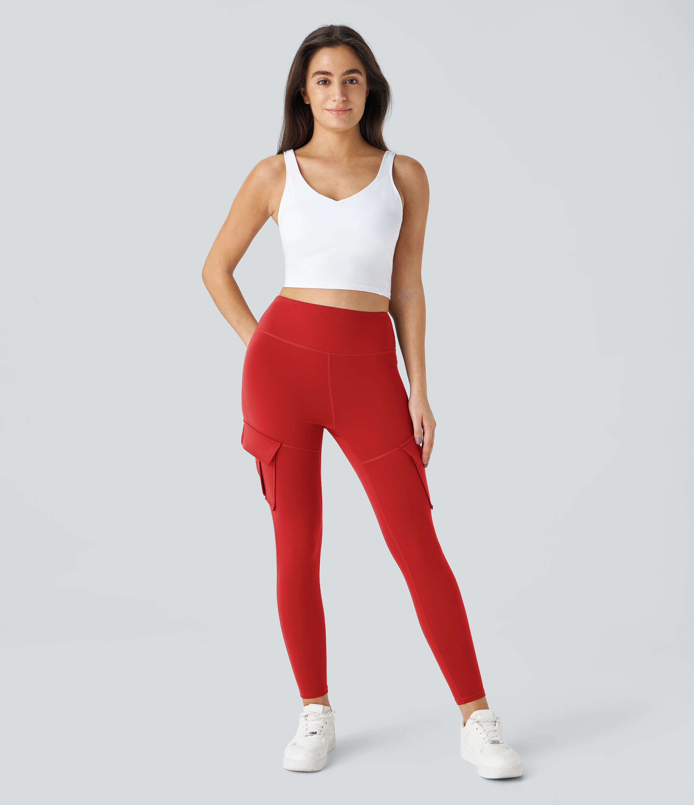 Halara High Waisted Cargo Pocket Skinny Yoga Leggings  - Valiant Poppy - S(full_length) gym leggings leggings with pockets 