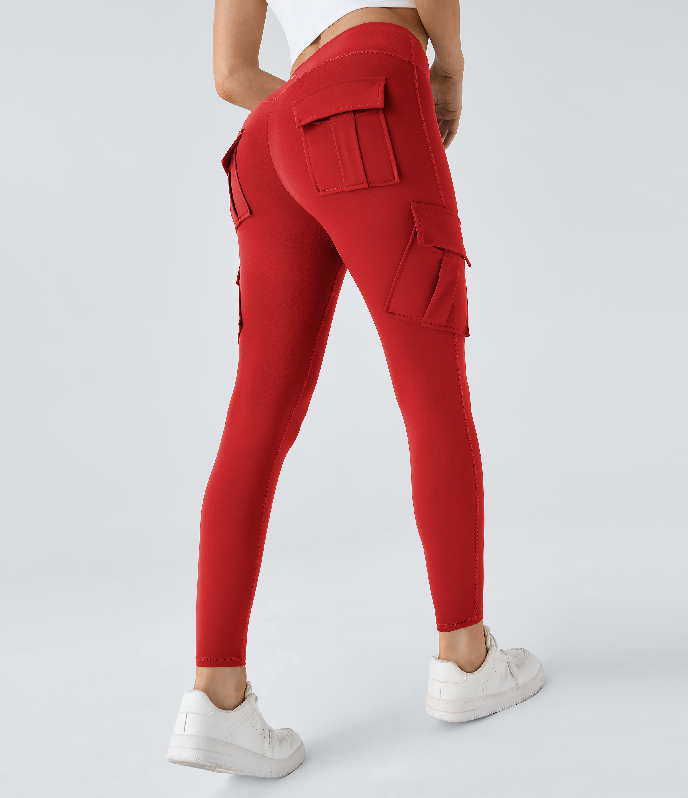 Halara High Waisted Cargo Pocket Skinny Yoga Leggings  - Valiant Poppy - S(full_length) gym leggings leggings with pockets 