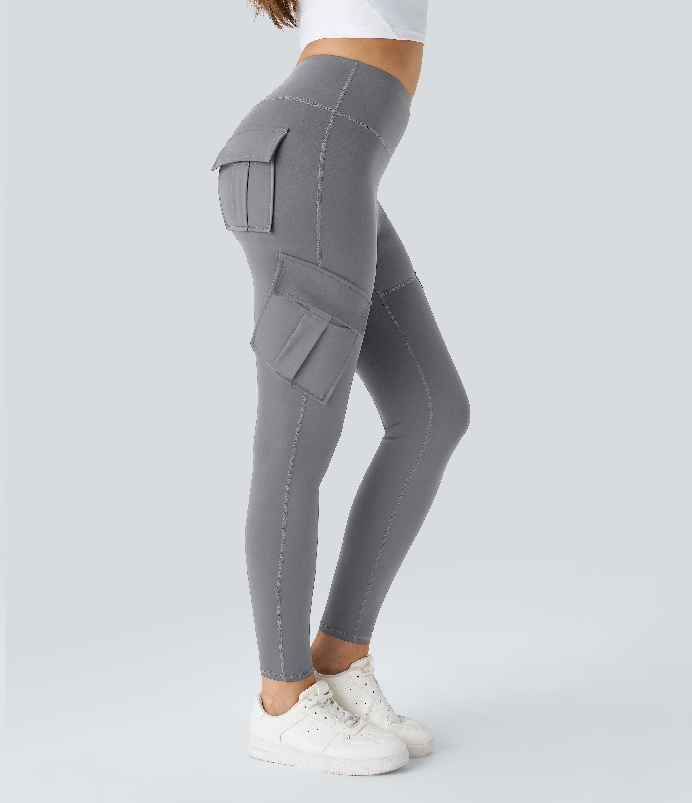 Halara High Waisted Cargo Pocket Skinny Yoga 7/8 Leggings  - Silent Storm - XS gym leggings leggings with pockets leggings with butt lift 
