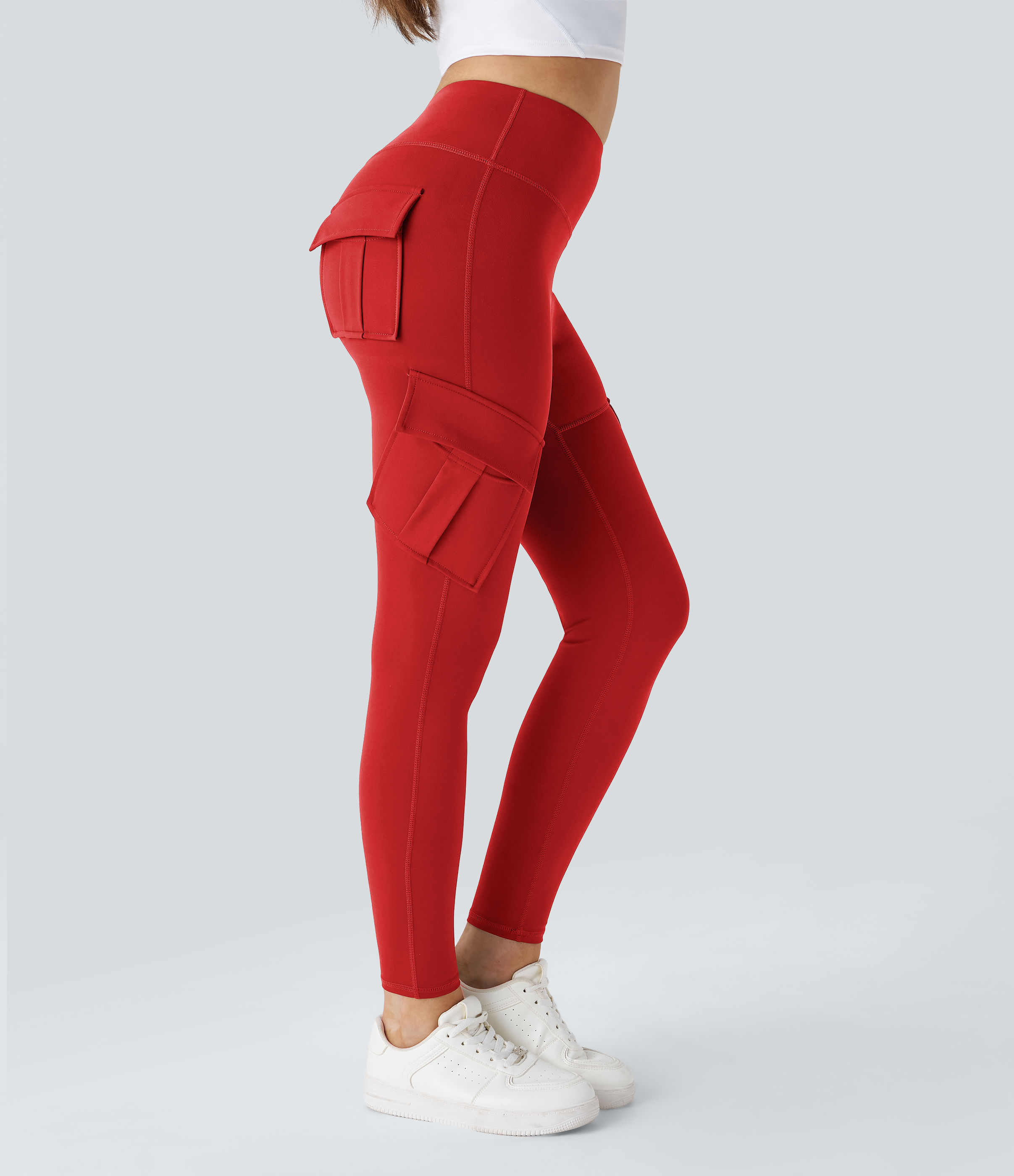 Halara High Waisted Cargo Pocket Skinny Yoga Leggings  - Valiant Poppy - S(full_length) gym leggings leggings with pockets 