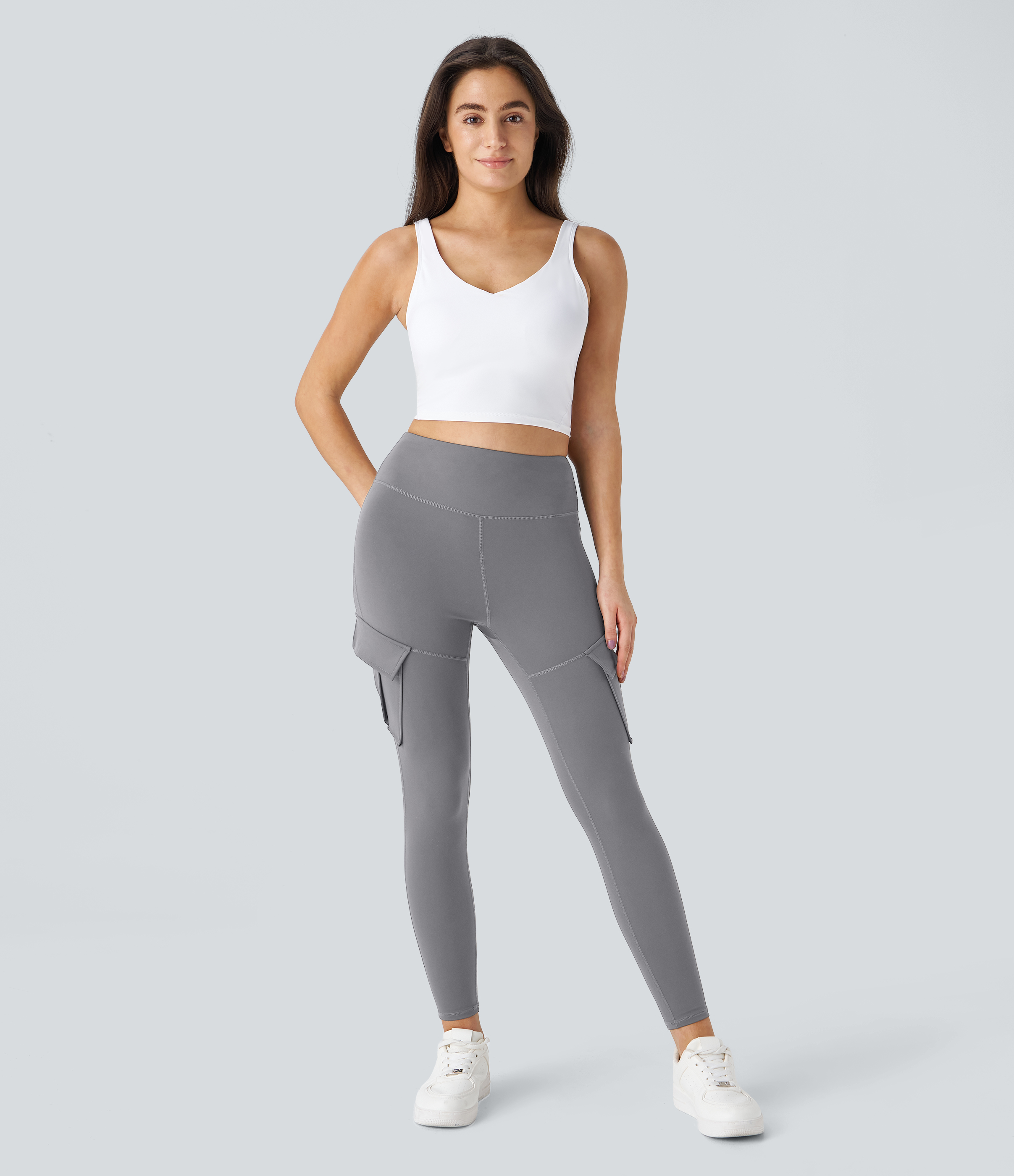 Halara High Waisted Cargo Pocket Skinny Yoga 7/8 Leggings  - Silent Storm - XS gym leggings leggings with pockets leggings with butt lift 