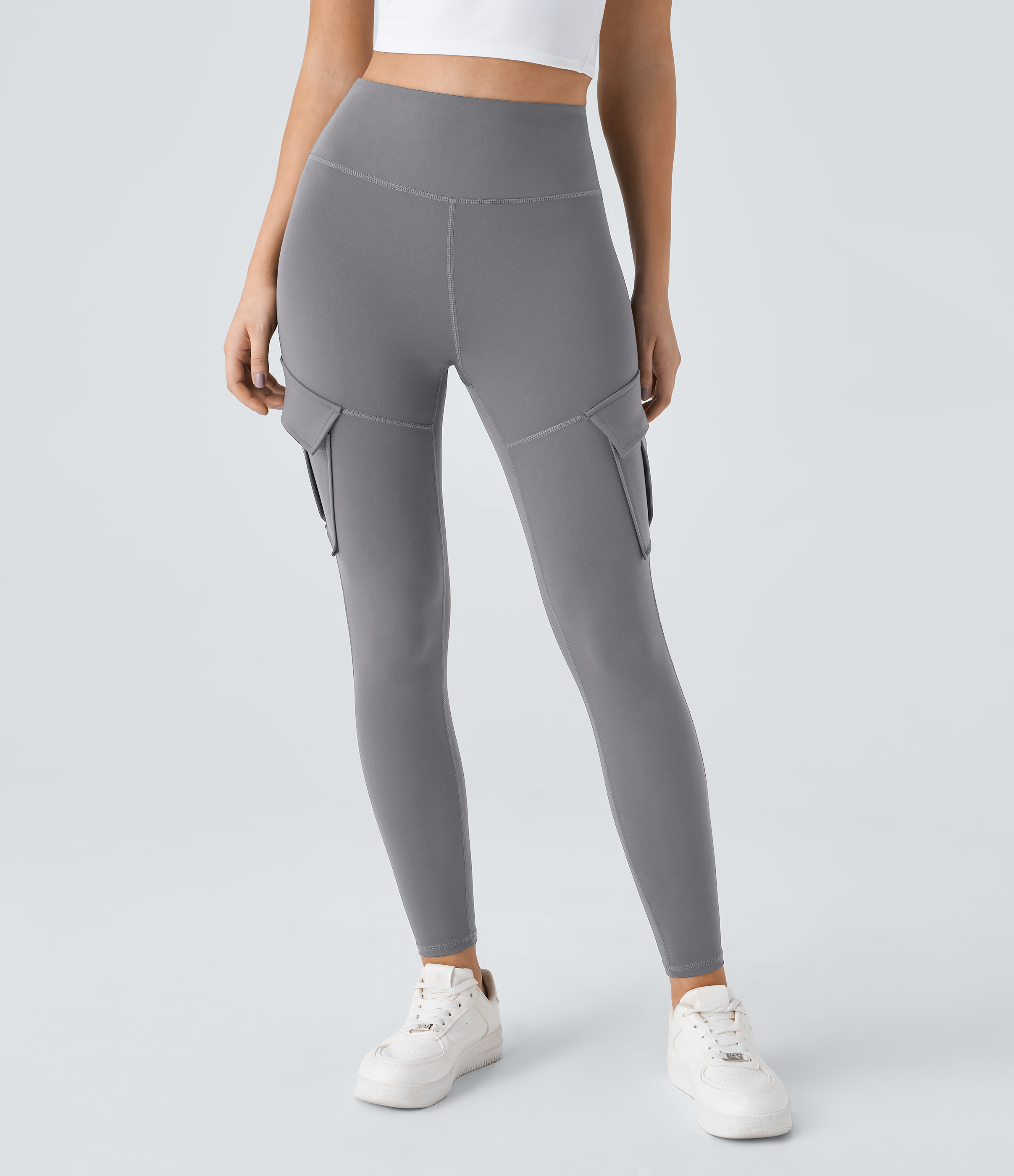 Halara High Waisted Cargo Pocket Skinny Yoga 7/8 Leggings  - Silent Storm - XS gym leggings leggings with pockets leggings with butt lift 