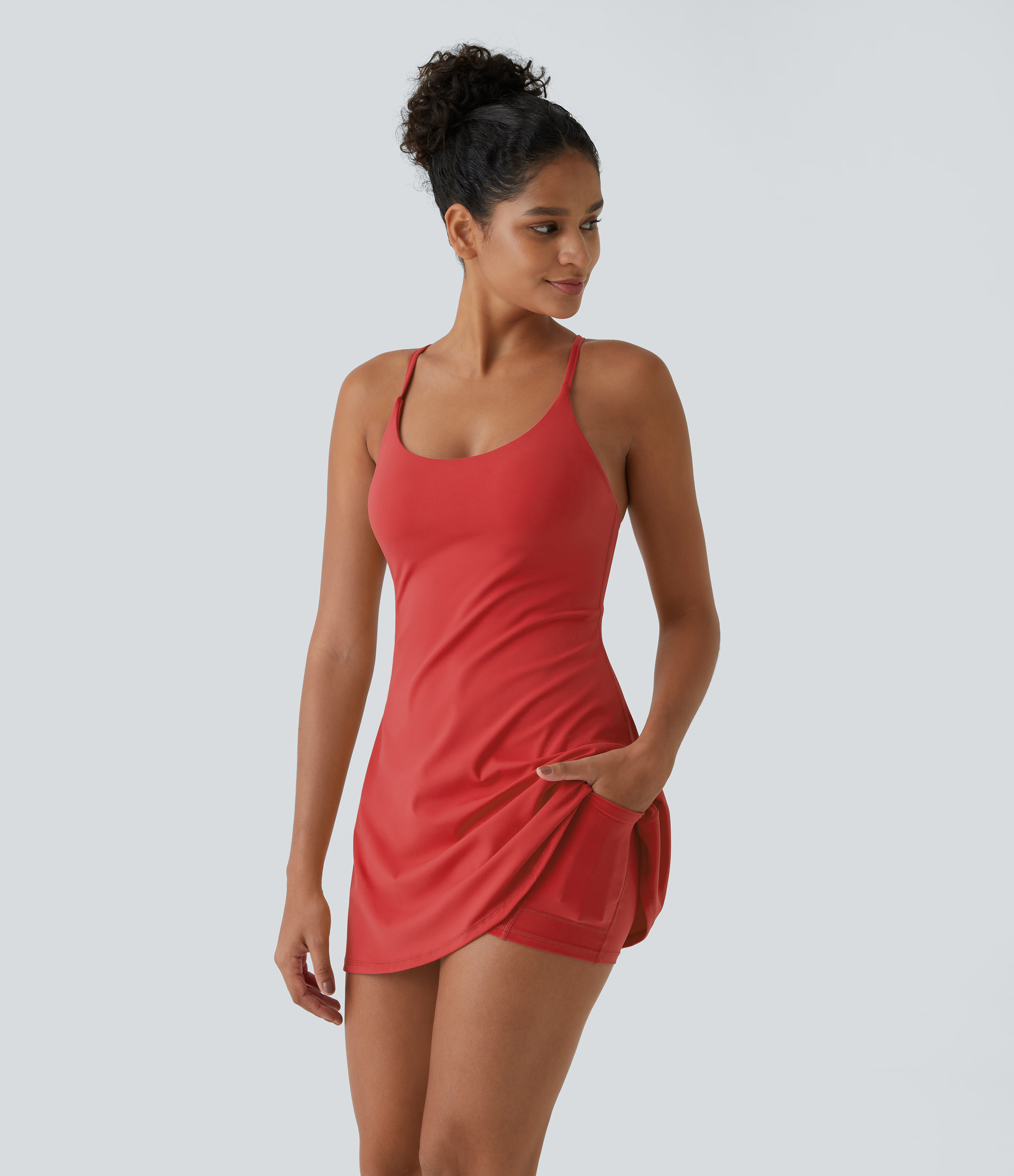 Halara Softlyzeroв„ў Plush Backless Active Dress-Easy Peezy Edition-UPF50+ Workout Dress - Poinsettia - XS 