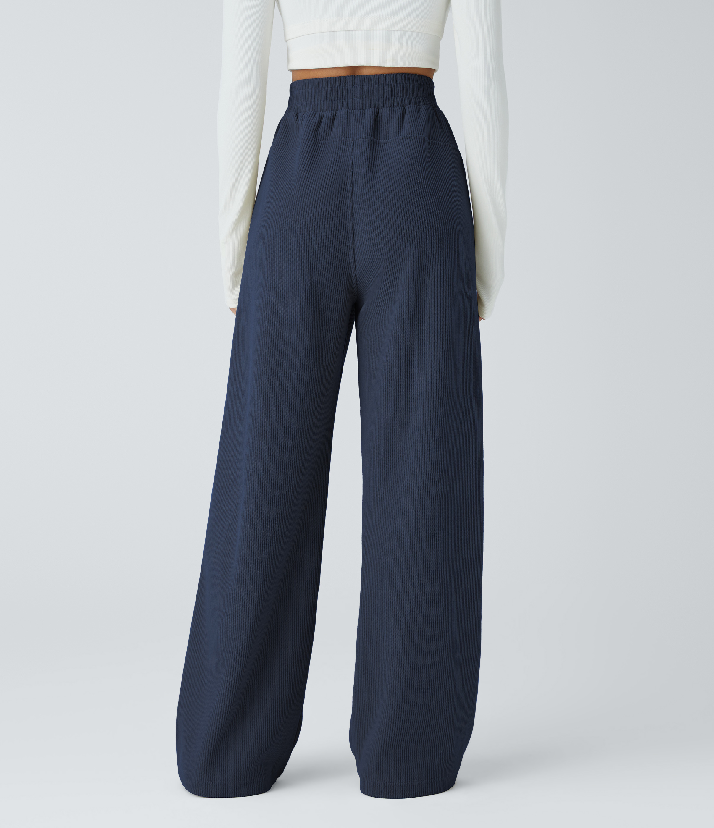 Halara High Waisted Side Pocket Straight Leg Mop Corduroy Casual Pants  - Mood Indigo - M(tall) sweatpants jogger pants stacked sweatpants 