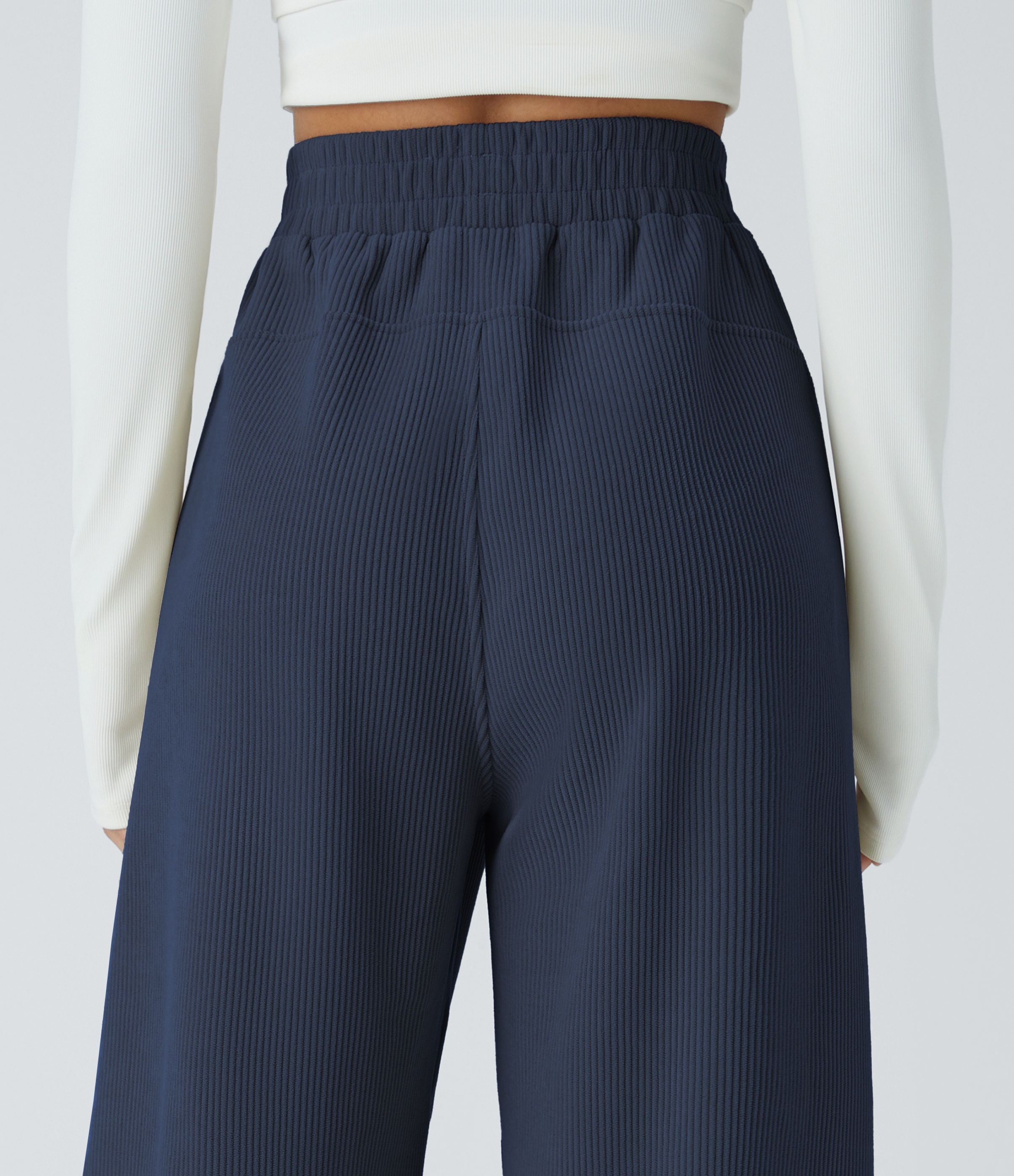 Halara High Waisted Side Pocket Straight Leg Mop Corduroy Casual Pants  - Mood Indigo - M(tall) sweatpants jogger pants stacked sweatpants 