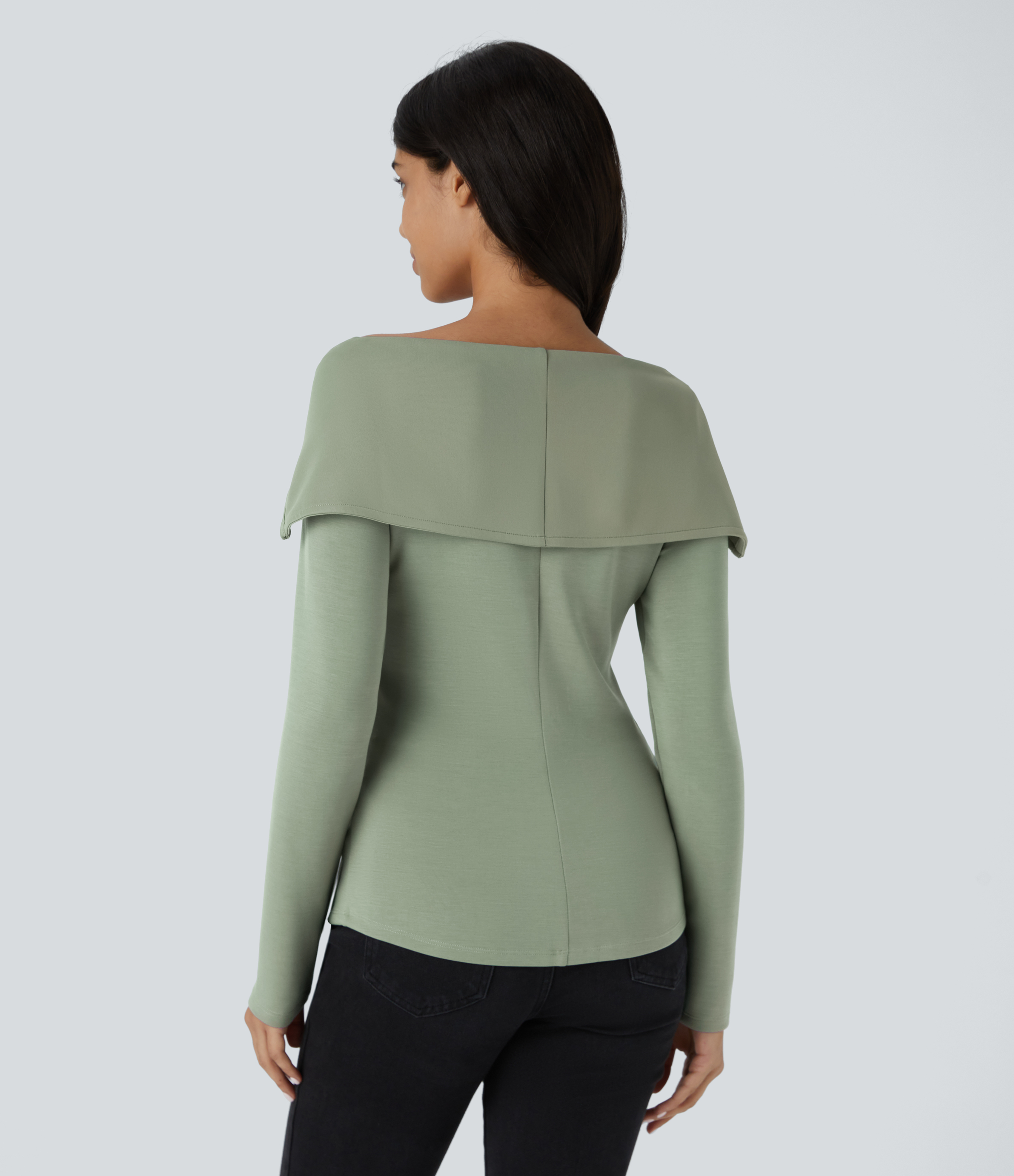 Halara Collared V Neck 2-Way Zipper Long Sleeve Casual Jacket  - Asparagus - XS 