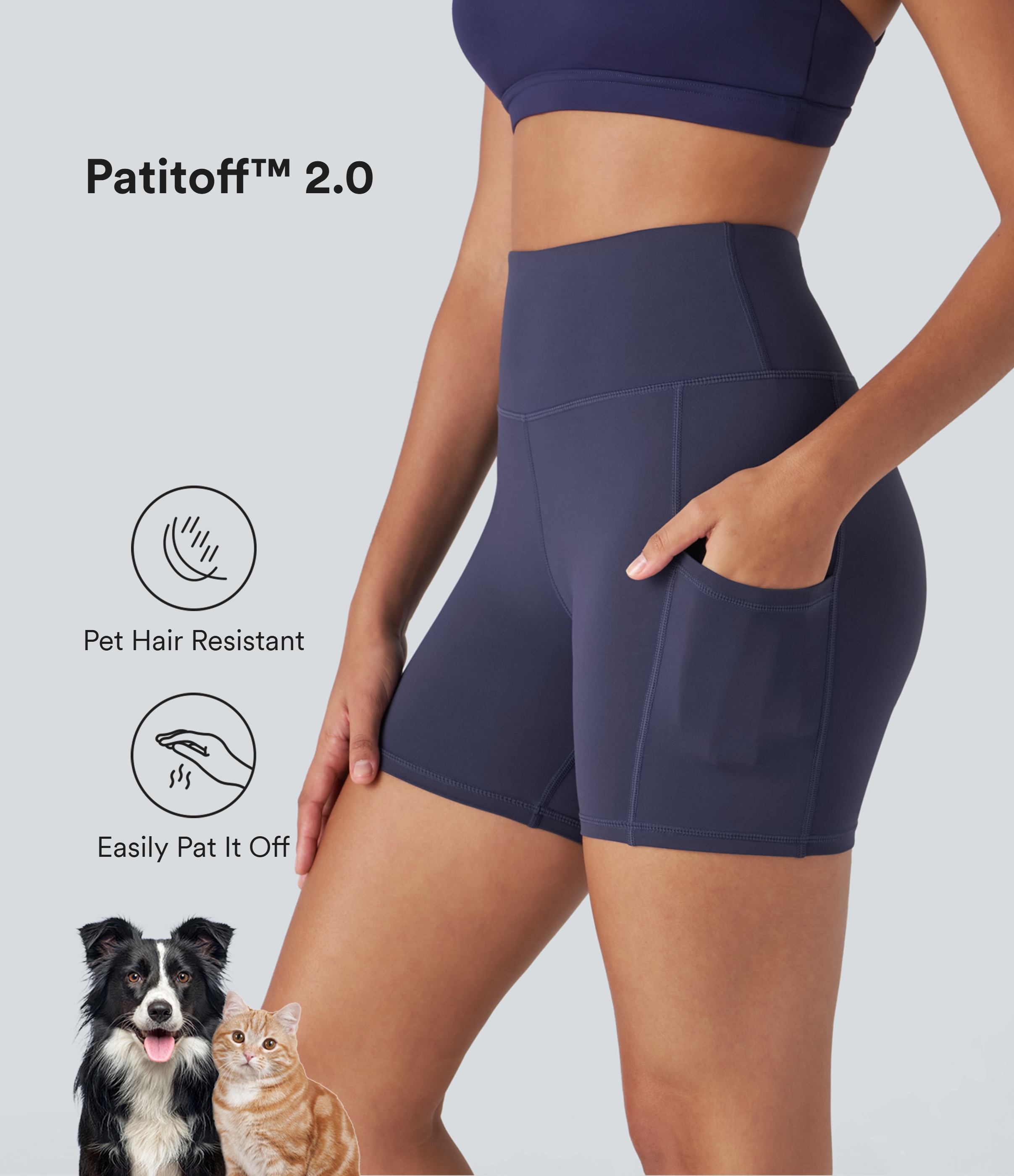 Halara PatitoffВ® 2.0 Pet Hair Resistant High Waisted Side Pocket Workout Biker Shorts 5``  - Mountain Blue - M biker shorts women 