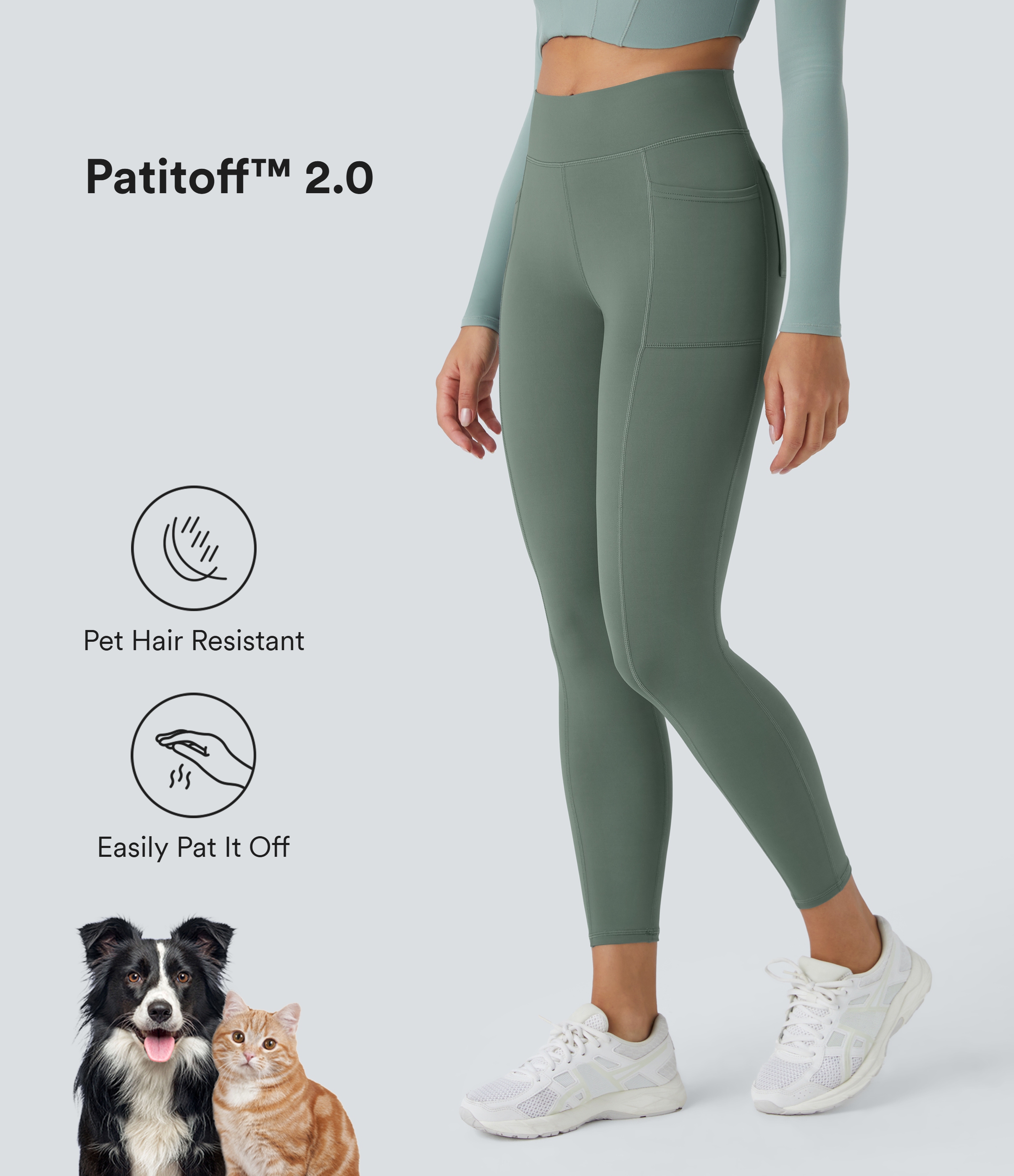 Halara PatitoffВ® 2.0 Pet Hair Resistant High Waisted Multiple Pockets Casual 7/8 Leggings  - Washington Gray Green - XS(7/8) 