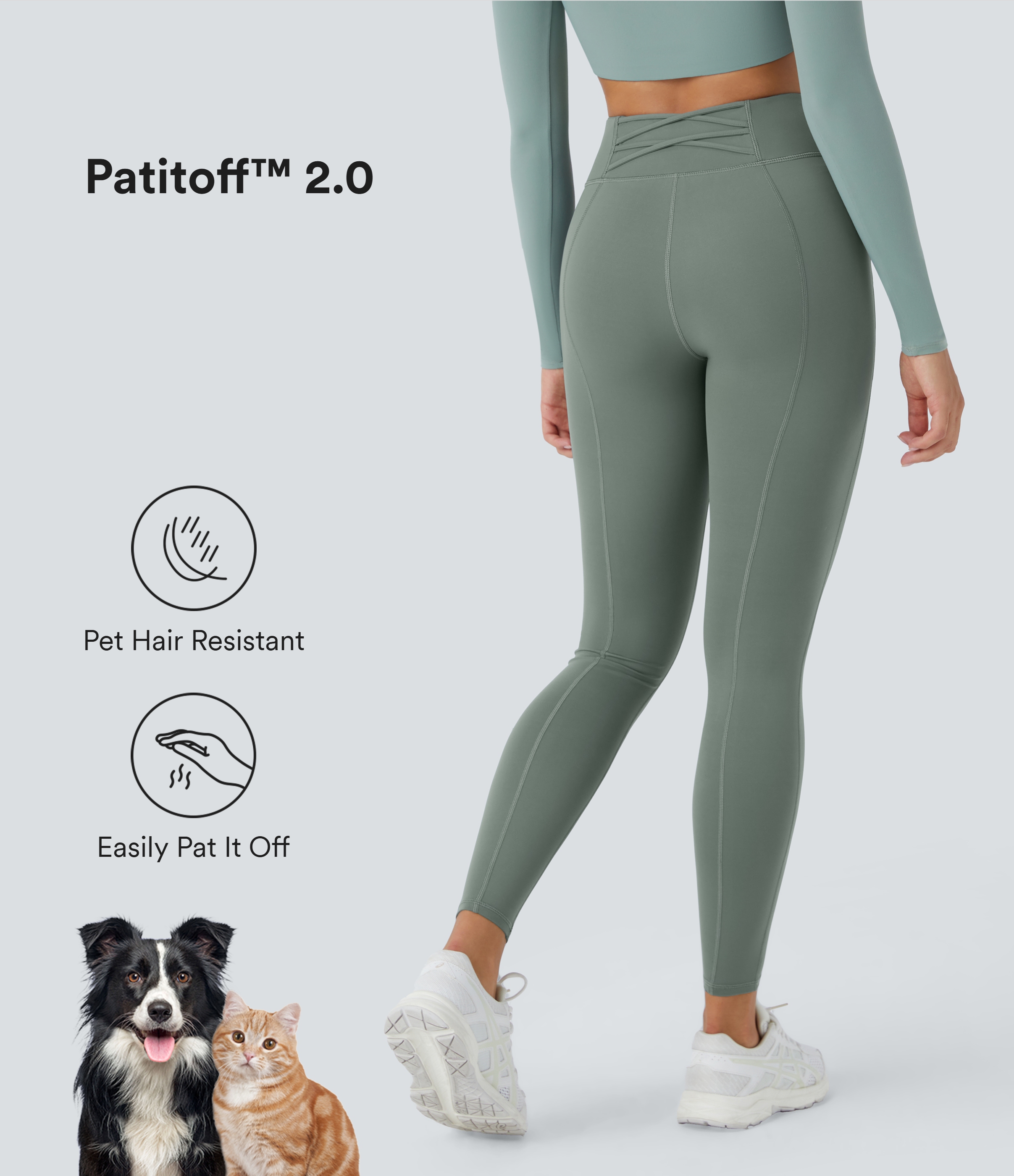 Halara PatitoffВ® 2.0 Pet Hair Resistant High Waisted Side Pocket Crisscross Casual Full Length Leggings  - Washington Gray Green - XL(full_length) 
