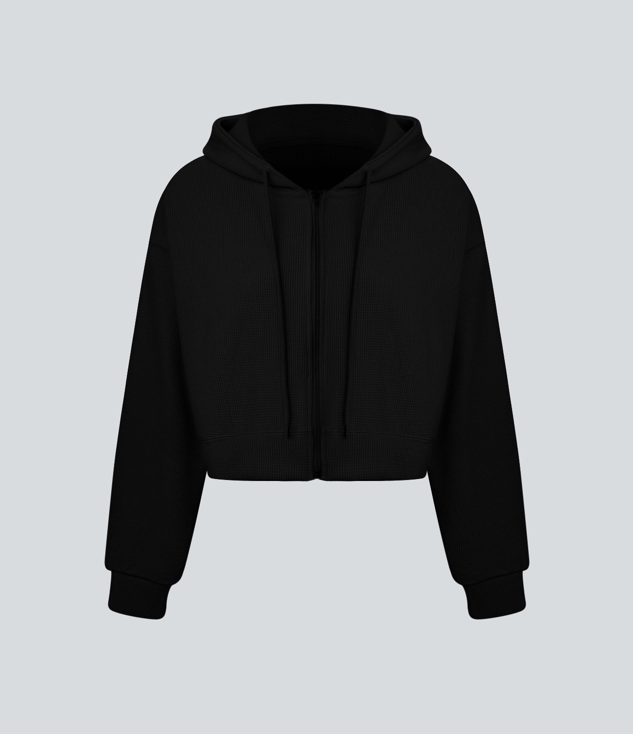 【YOURNUS】Waffle Crop Hood Zip-Up Grey Mochi Waffle Cropped Zip Hoodie – Sundae School