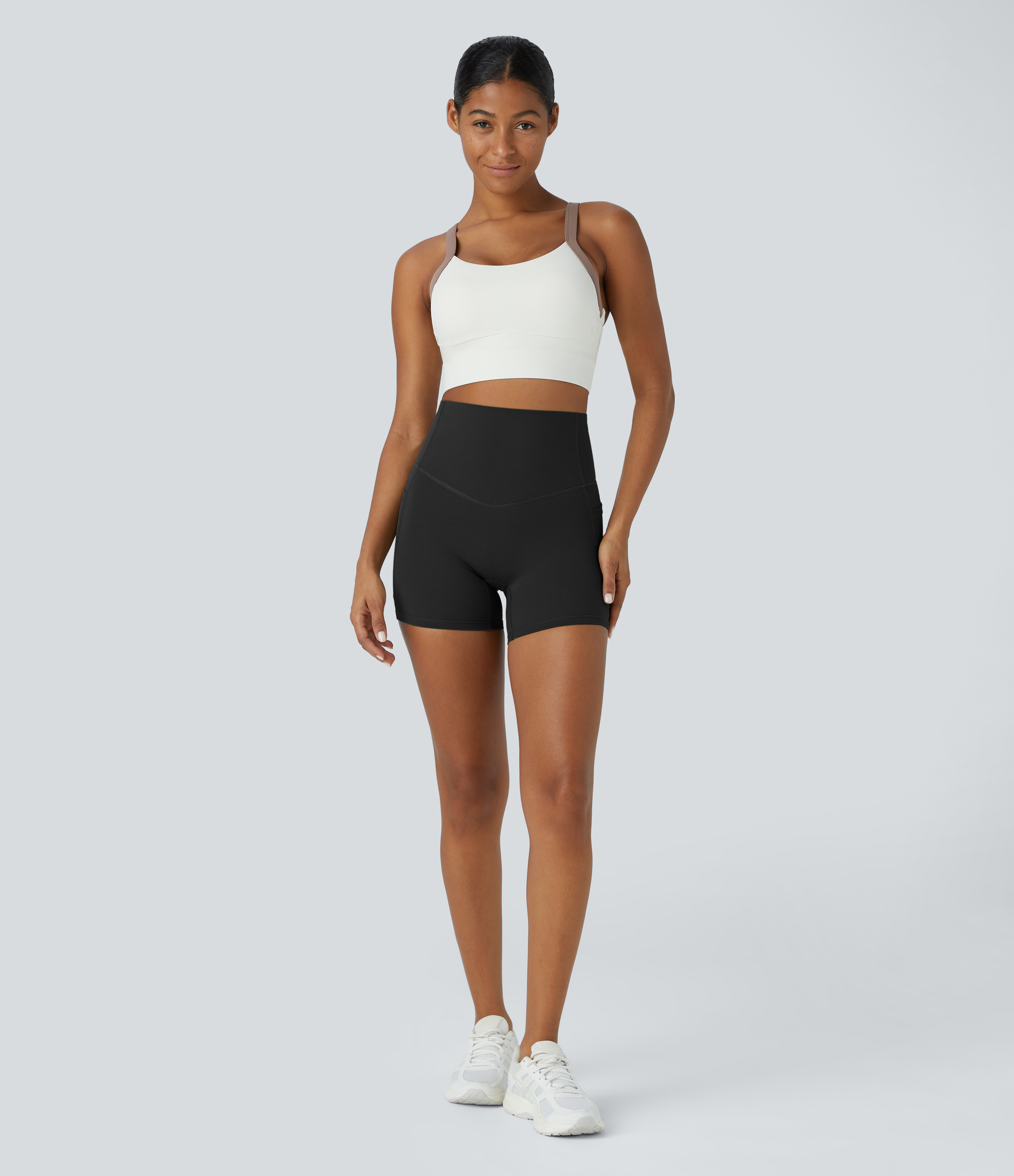 Halara SoCinched High Waisted Tummy Control Side Pocket Shaping Training Biker Shorts 5``  - Black - XS biker shorts women black biker shorts 
