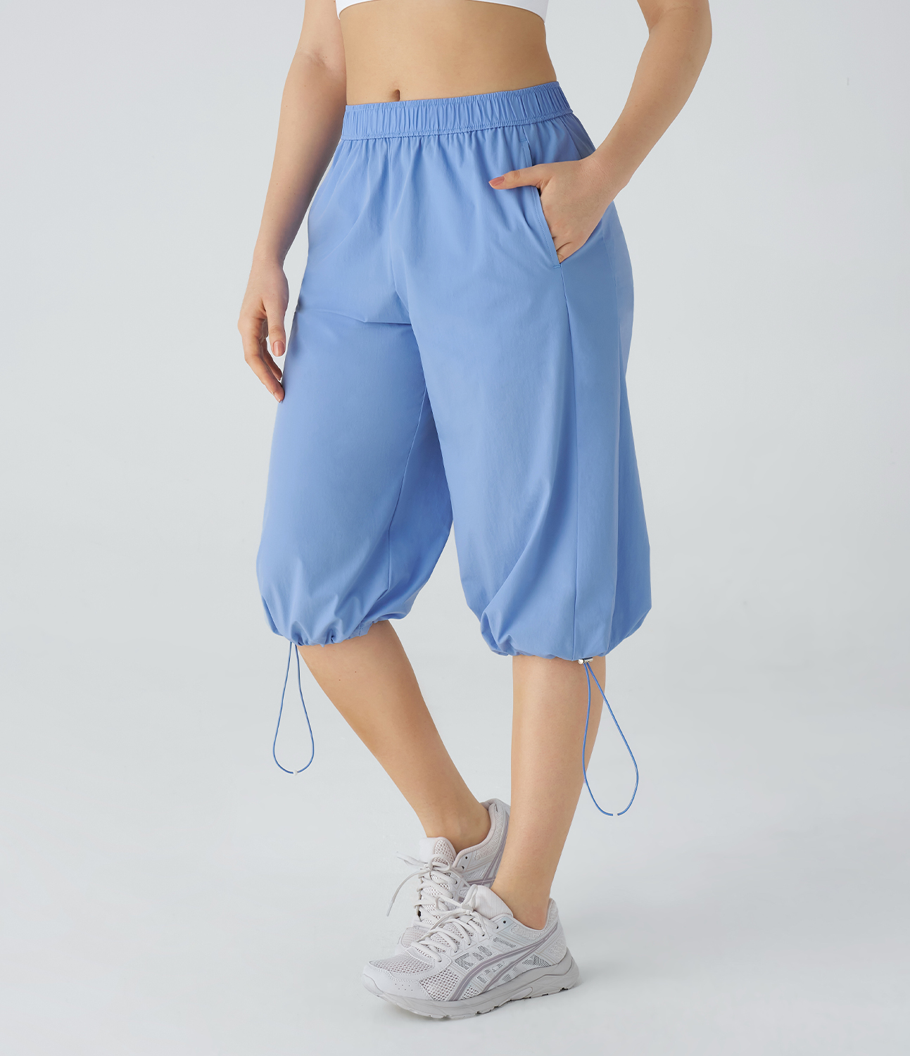 Halara Mid Rise Side Pocket Adjustable Drawcord Mid Calf Running Pants  - Azurine - XL(regular) 