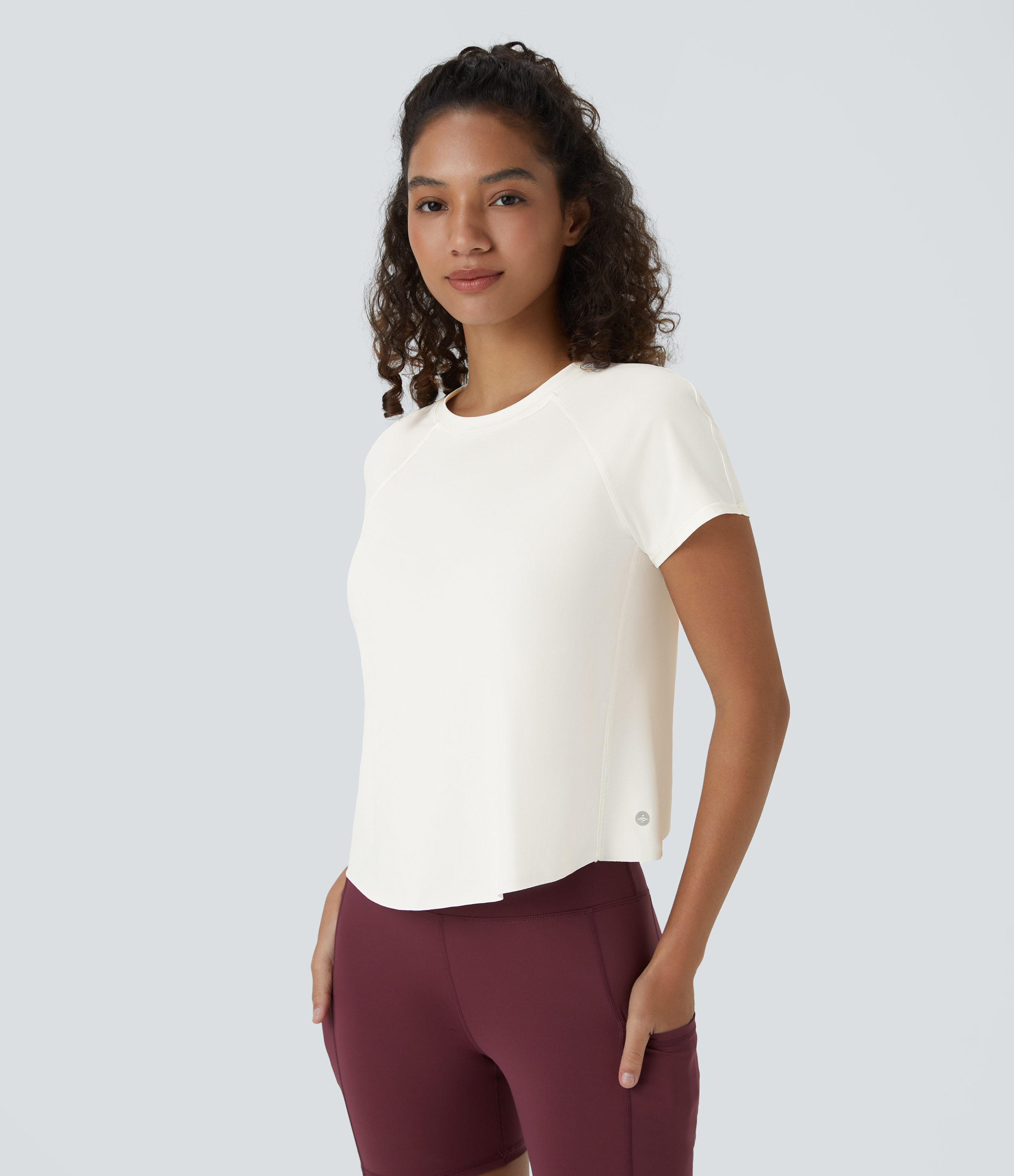 Halara Contrast Mesh Split Hem Short Sleeve Cool Touch Yoga Sports Top  - White - L 