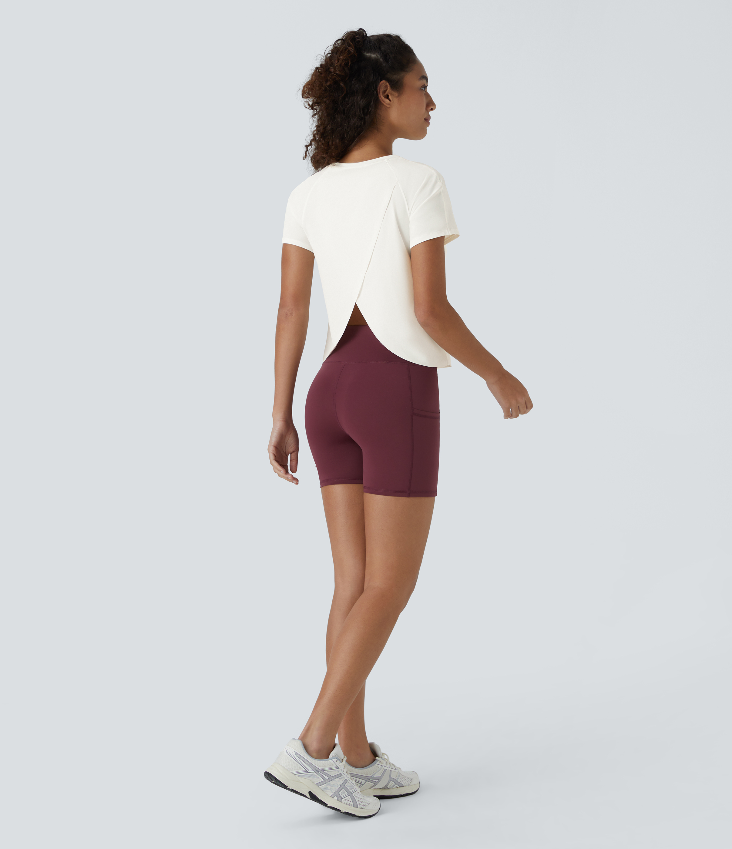 Halara Contrast Mesh Split Hem Short Sleeve Cool Touch Yoga Sports Top  - White - L 