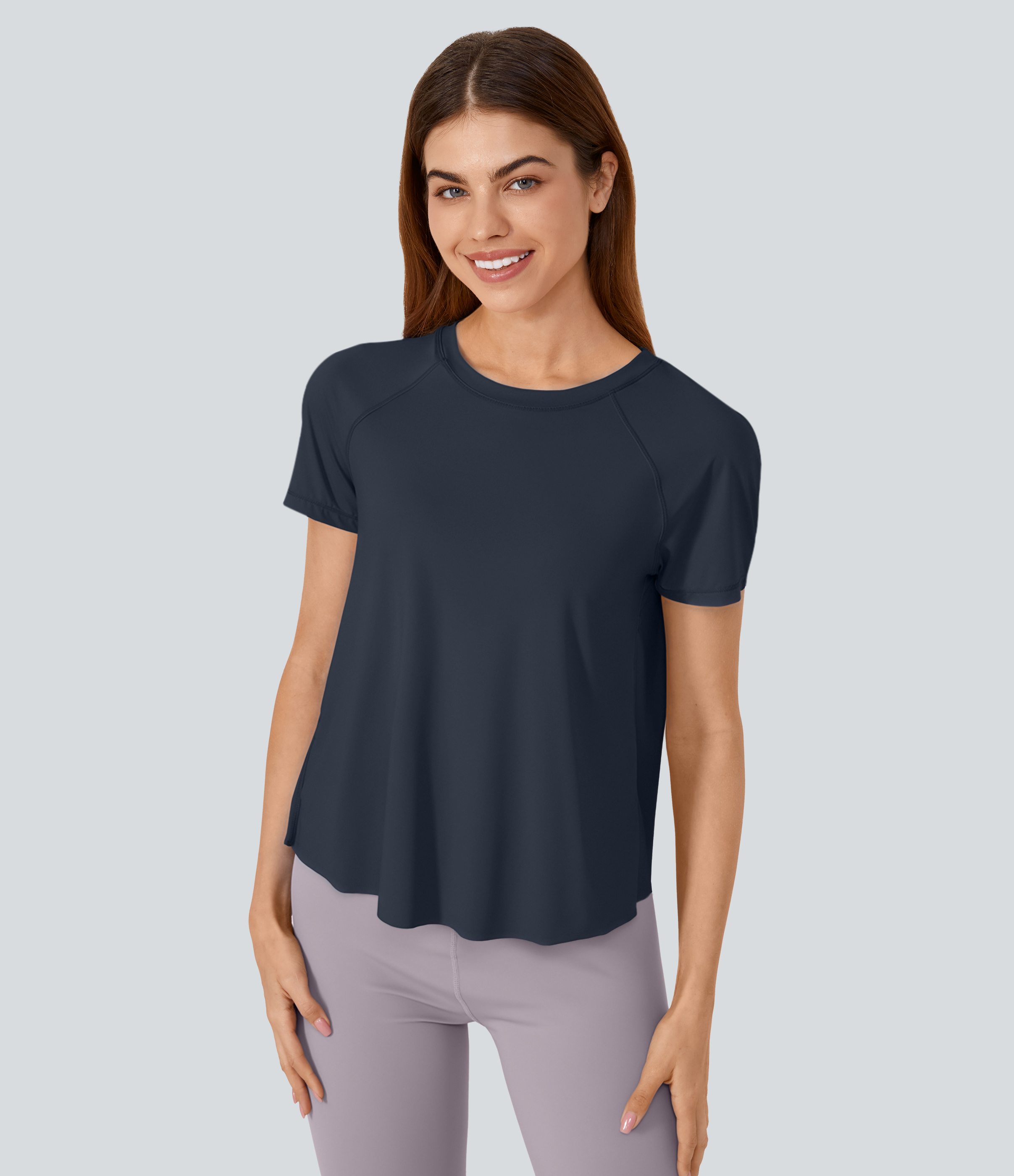 Halara Contrast Mesh Split Hem Short Sleeve Cool Touch Yoga Sports Top  - Blueberry - L 
