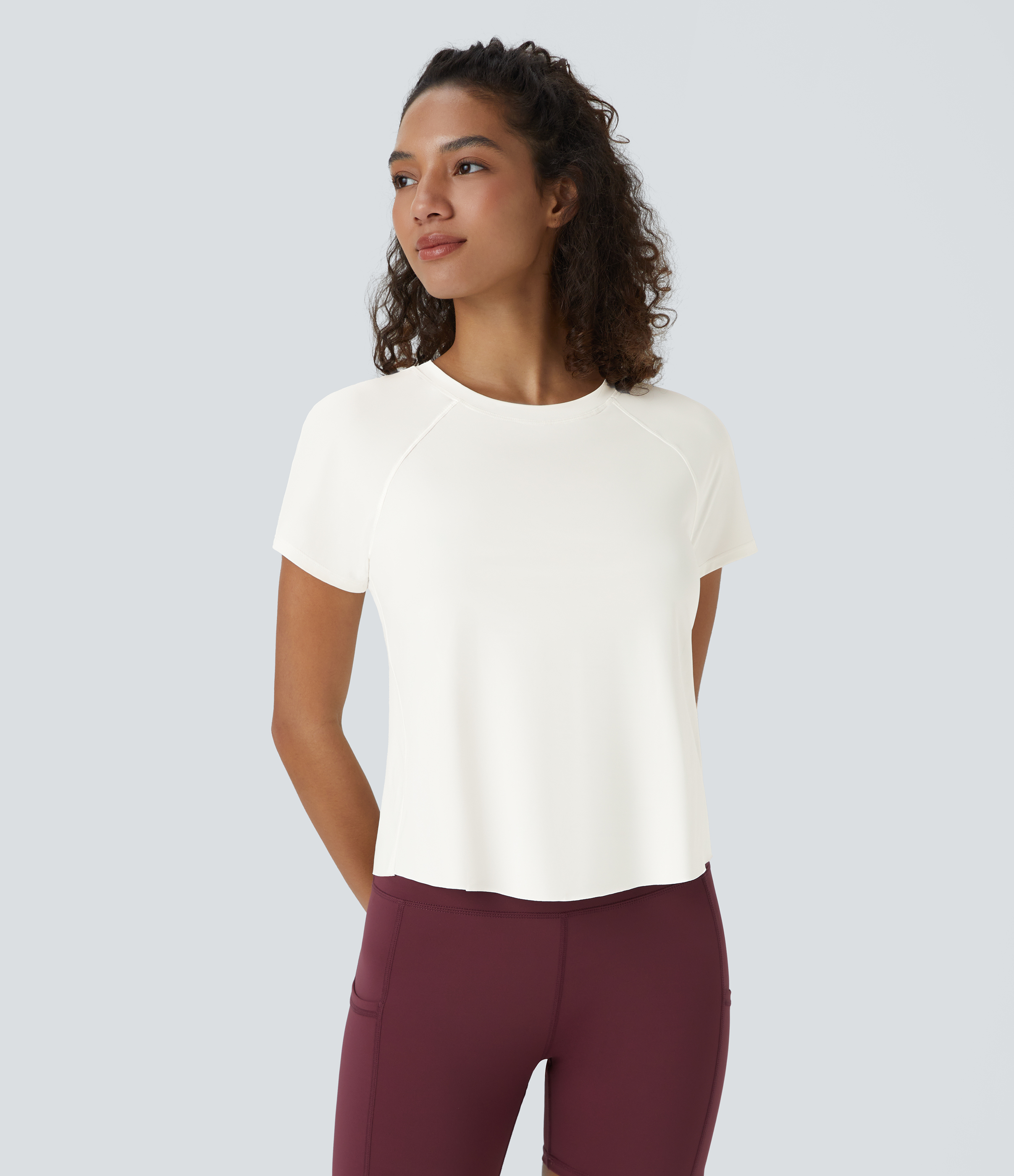 Halara Contrast Mesh Split Hem Short Sleeve Cool Touch Yoga Sports Top  - White - L 