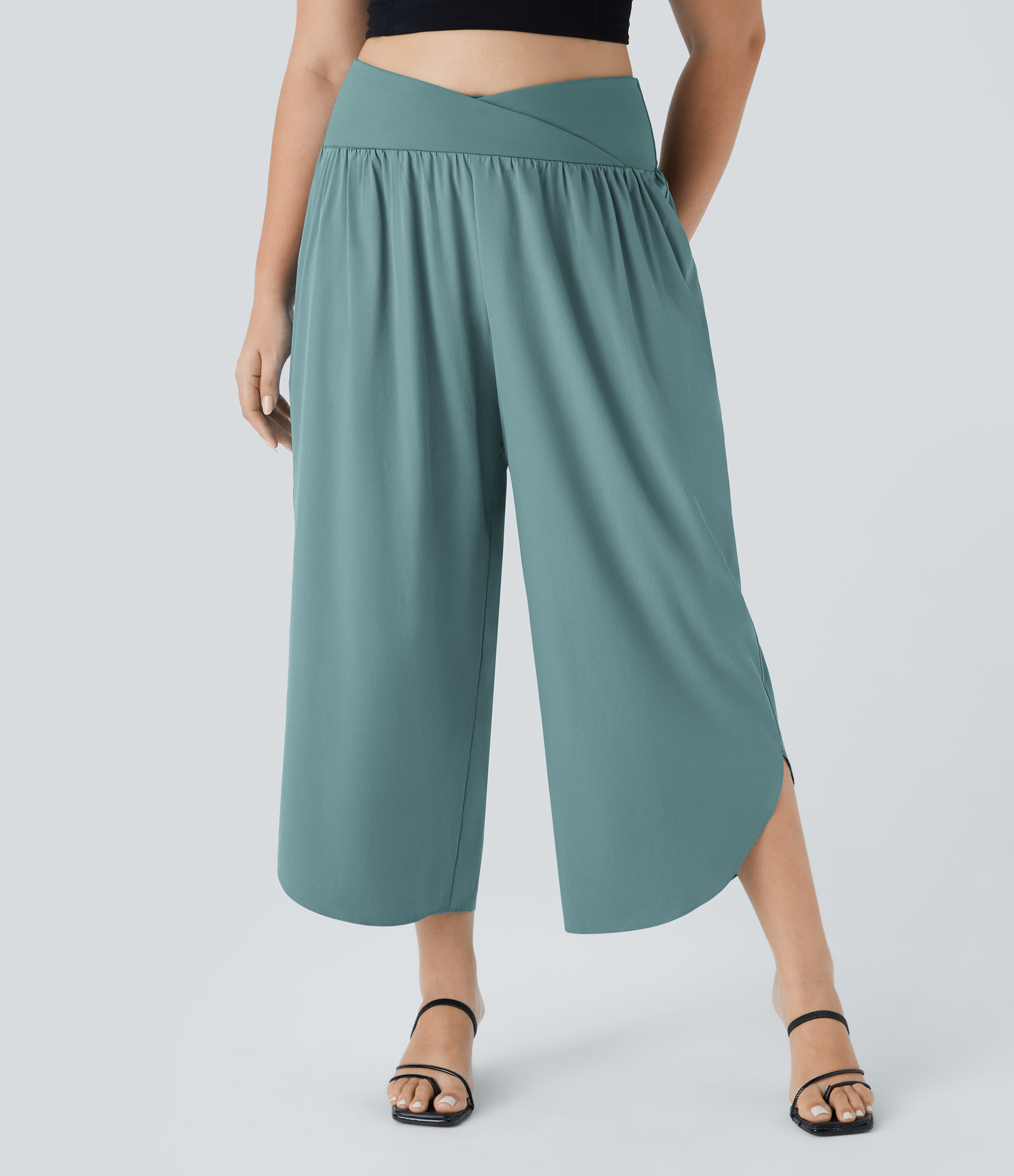 Halara Breezefulв„ў High Waisted Crossover Plicated Side Pocket Split Quick Dry Resort Plus Size Pants  - Stone Blue - 3X(regular) 