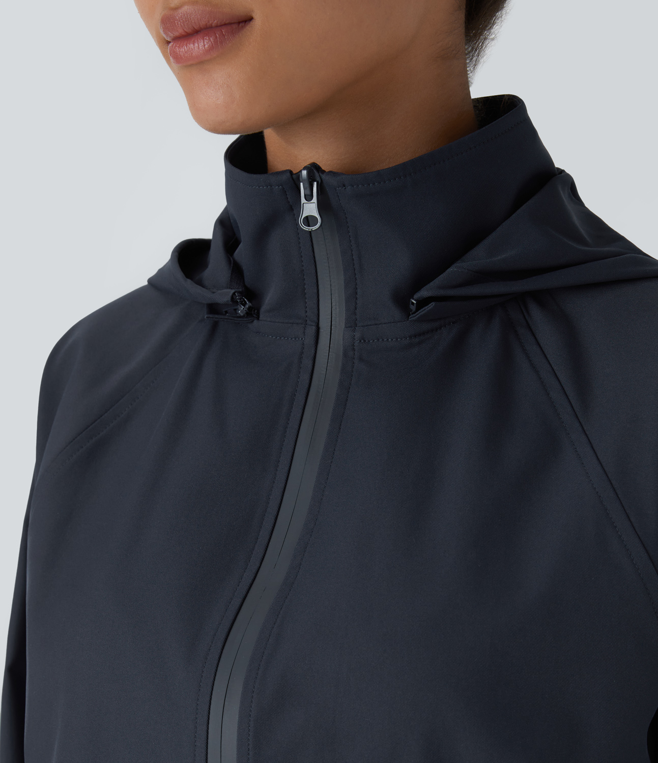 Halara Water Repellent Wear-Resistant Removable Hood Adjustable Drawcord Zipper Side Pocket Camping Jacket  - Polar Night - XL 