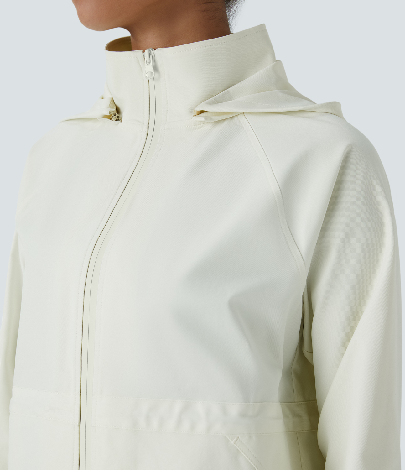 Halara Water Repellent Wear-Resistant Removable Hood Adjustable Drawcord Zipper Side Pocket Camping Jacket  - Oak White - XL 