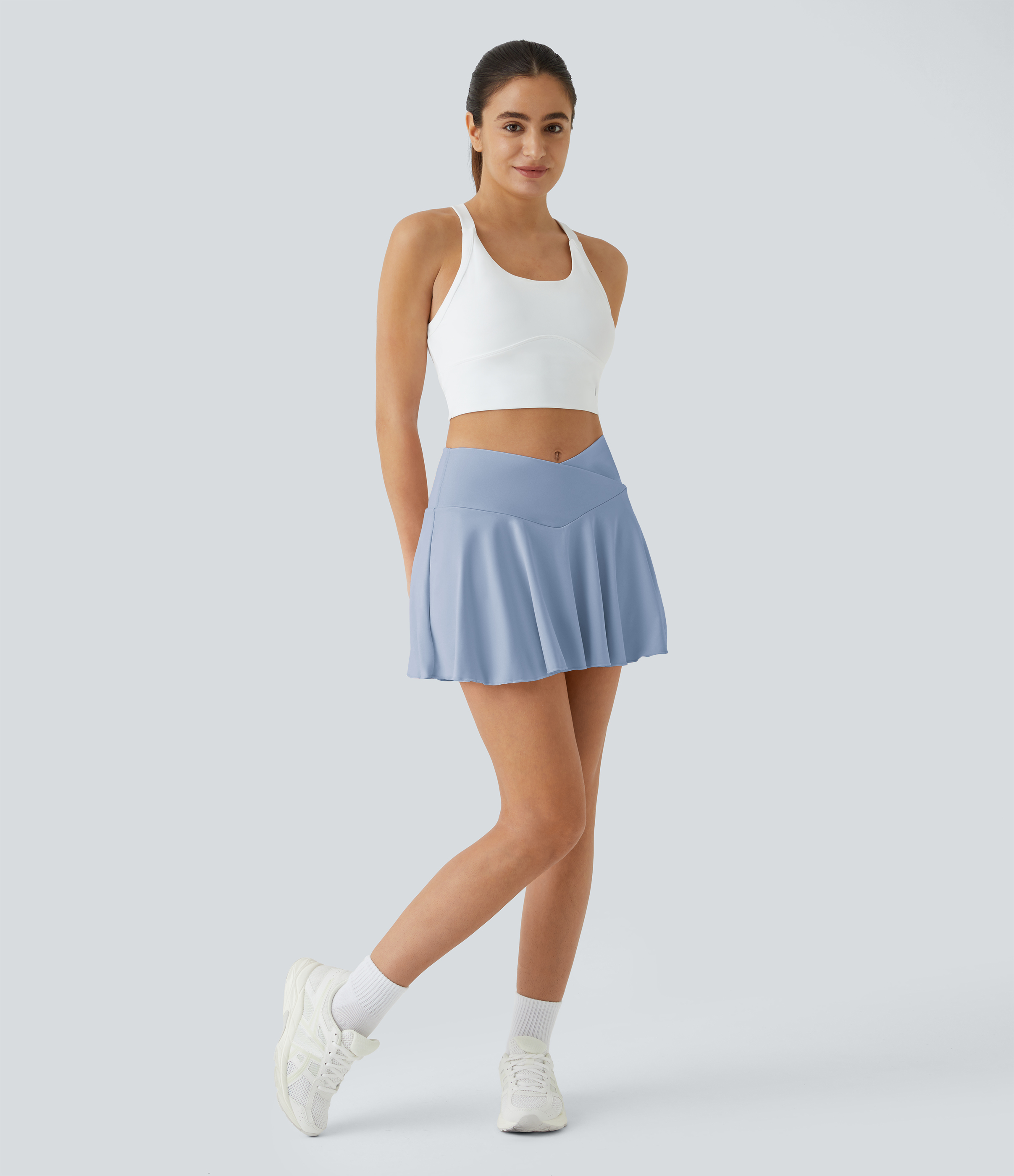 Halara Softlyzeroв„ў Airy Comfy High Waisted Crossover 2-in-1 Side Pocket Flare Cool Touch Tennis Skirt  - Chambray Blue - S 