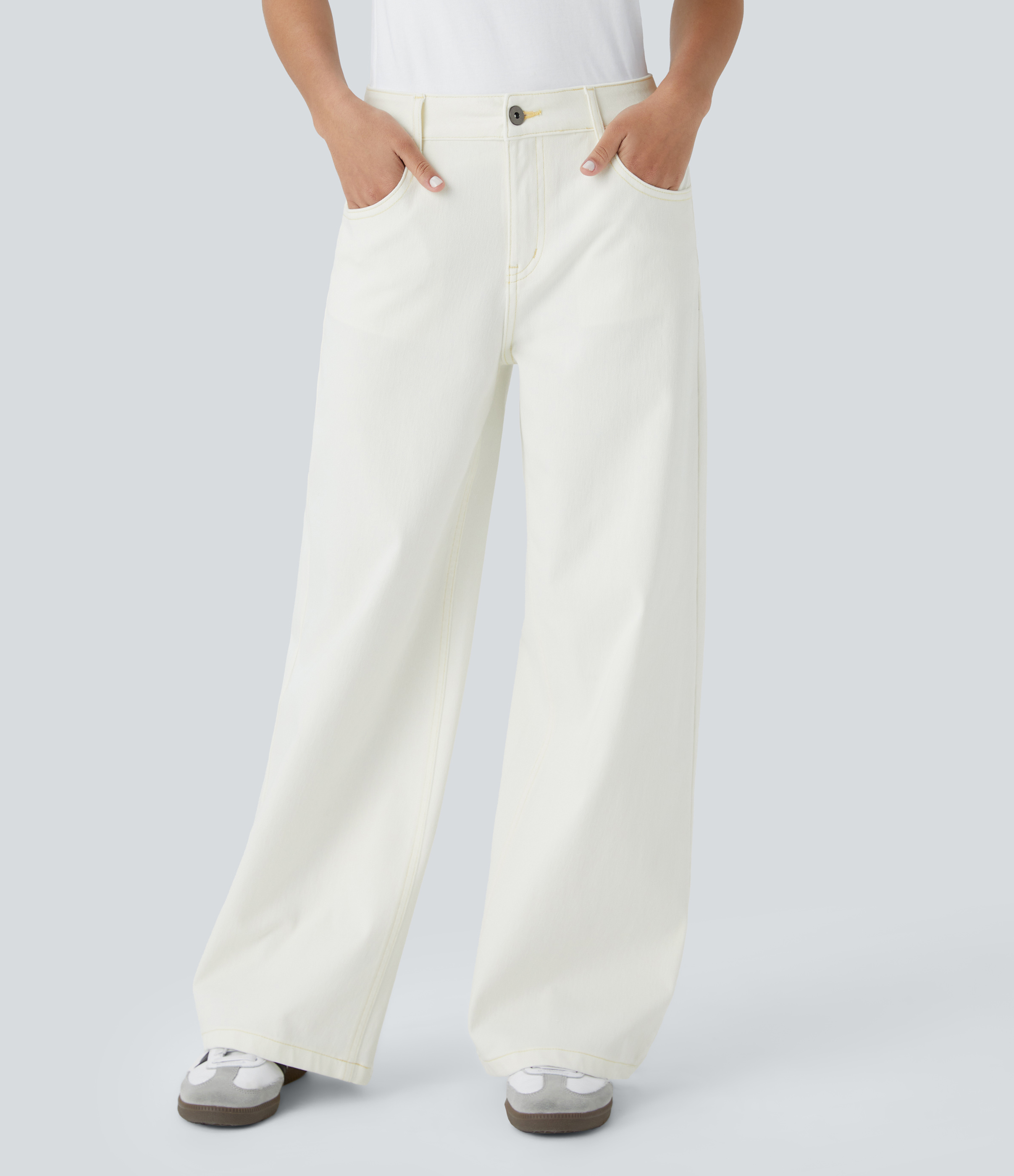 Halara Flex™ Low Rise Zipper Pockets Washed Baggy Wide Leg Casual Jeans