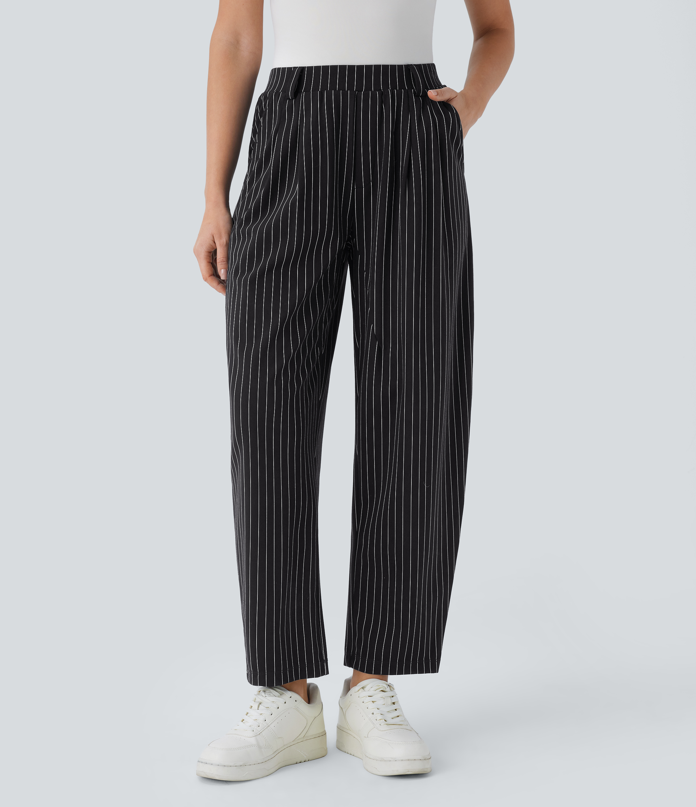 Halara Flex™ Mid Rise Pocket Barrel Leg Cool Touch Stripe Suit Work Pants