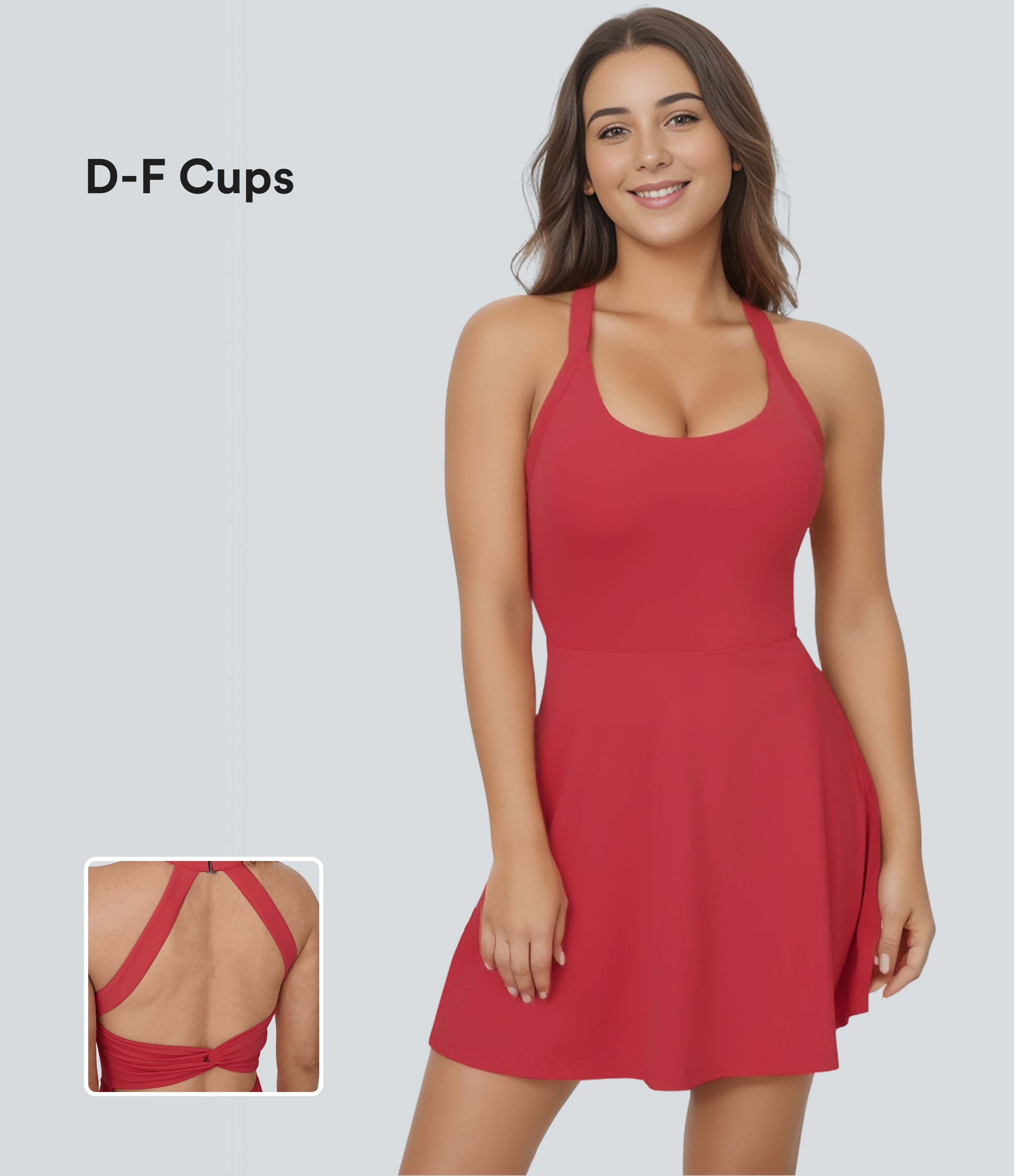 Halara Backless Twisted Flare Mini Dance Active Dress-DD/DDD/F Cups Workout Dress - Salsa - XL 