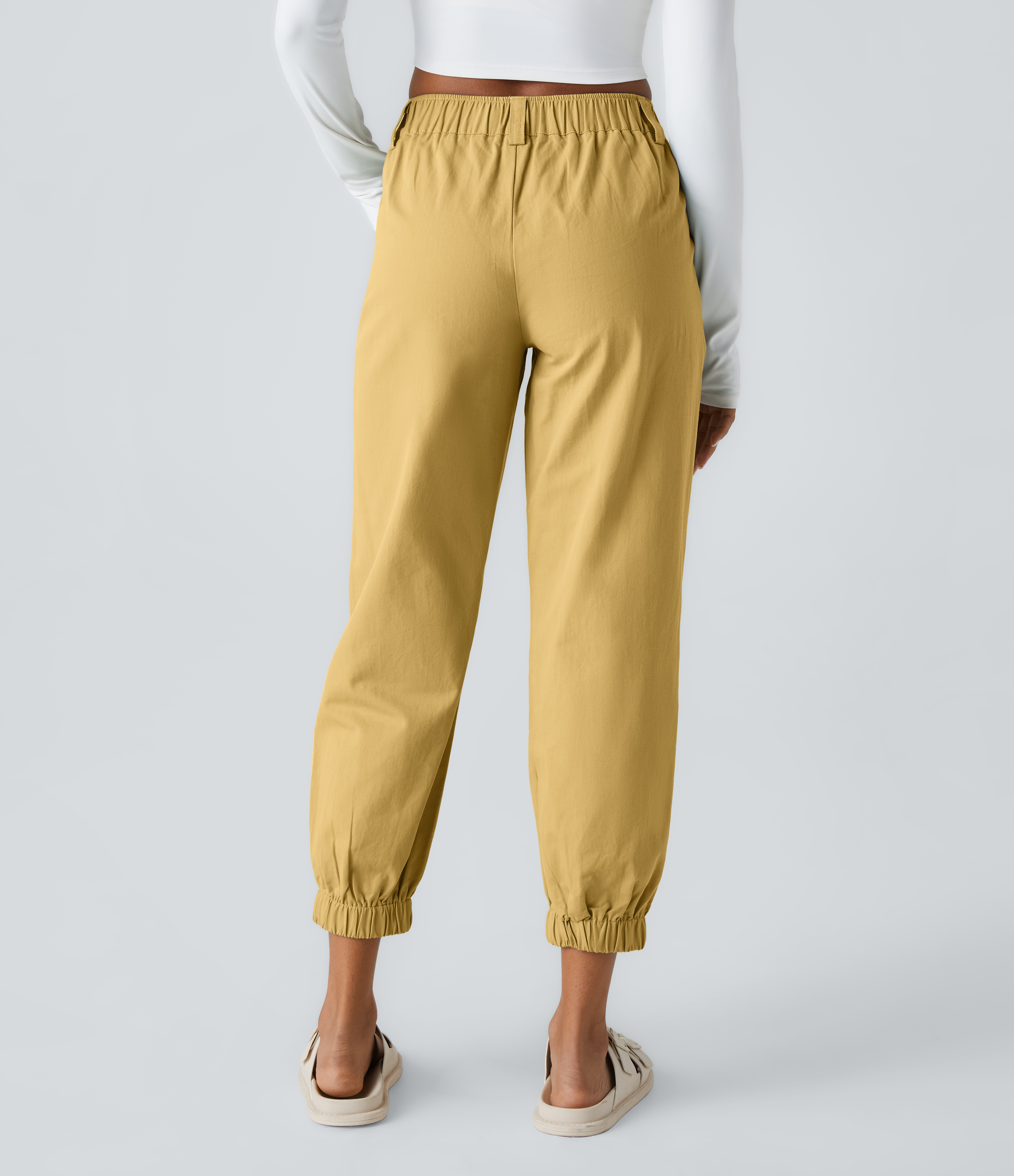 Halara Mid Rise Button Zipper Side Pocket Casual Cotton Joggers  - Yellow Jasmine - L(regular) 