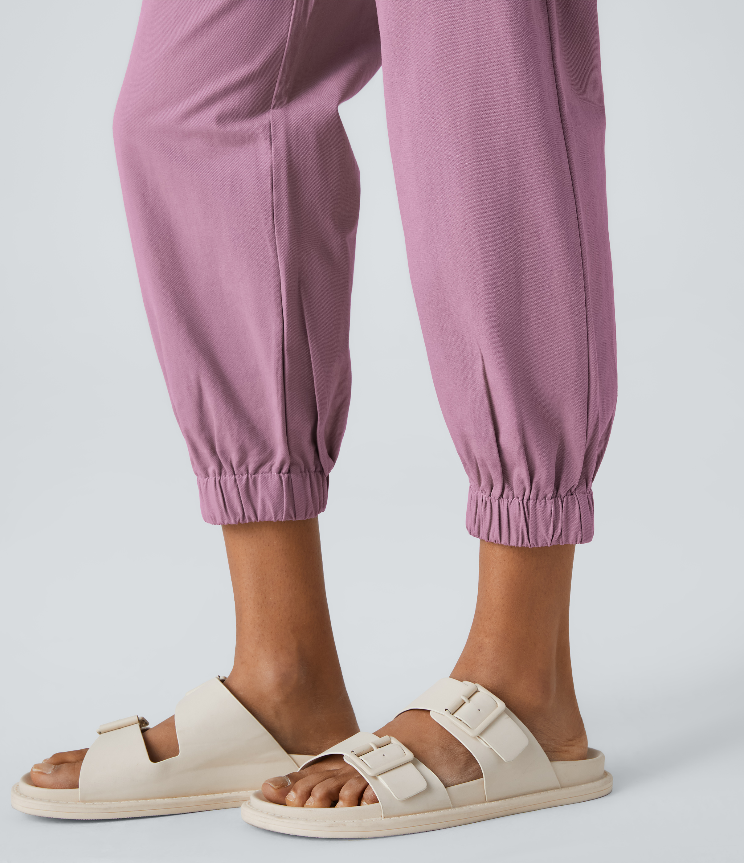 Halara Mid Rise Button Zipper Side Pocket Casual Cotton Joggers  - Tulip Purple - XS(regular) 