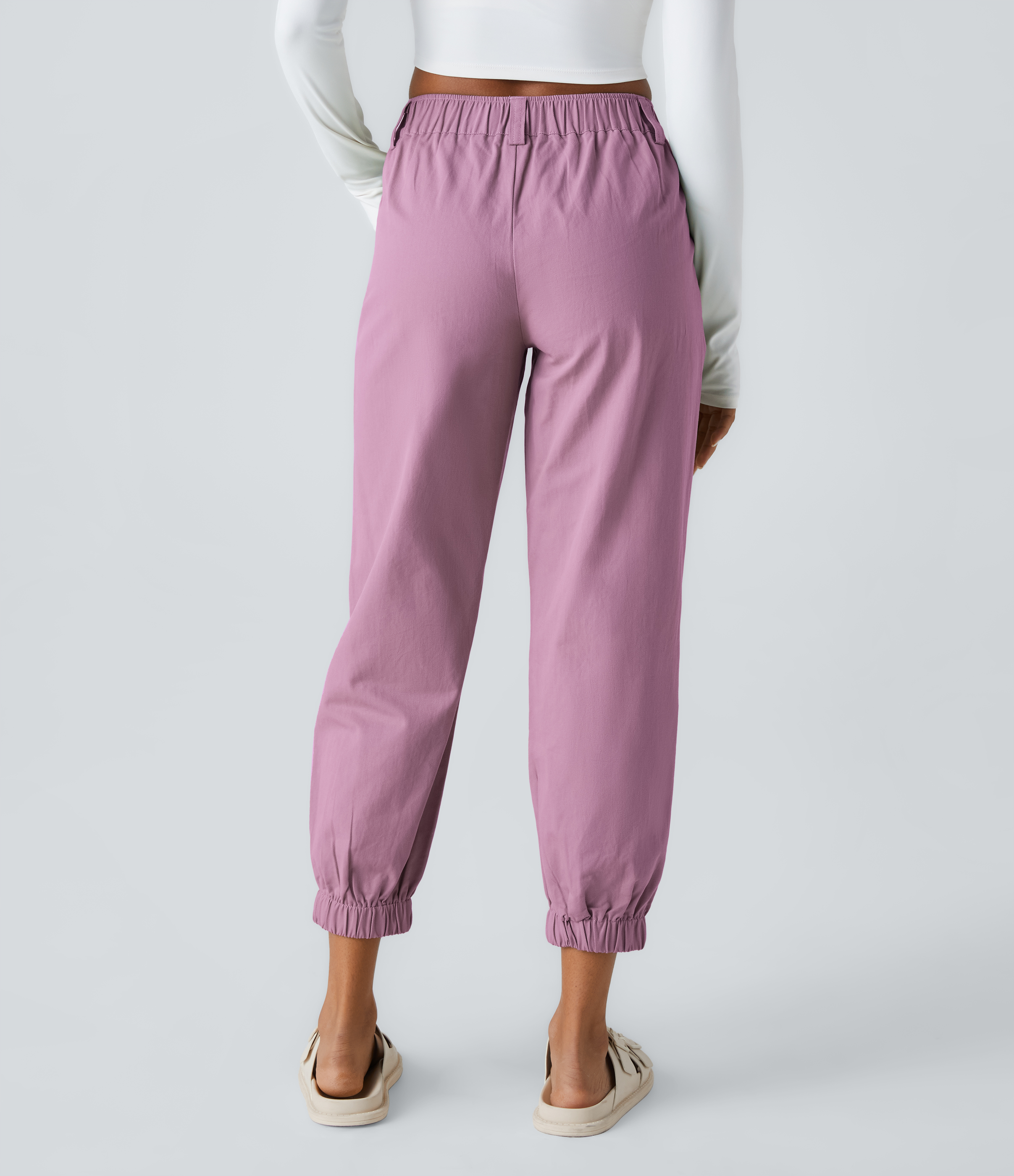 Halara Mid Rise Button Zipper Side Pocket Casual Cotton Joggers  - Tulip Purple - XS(regular) 