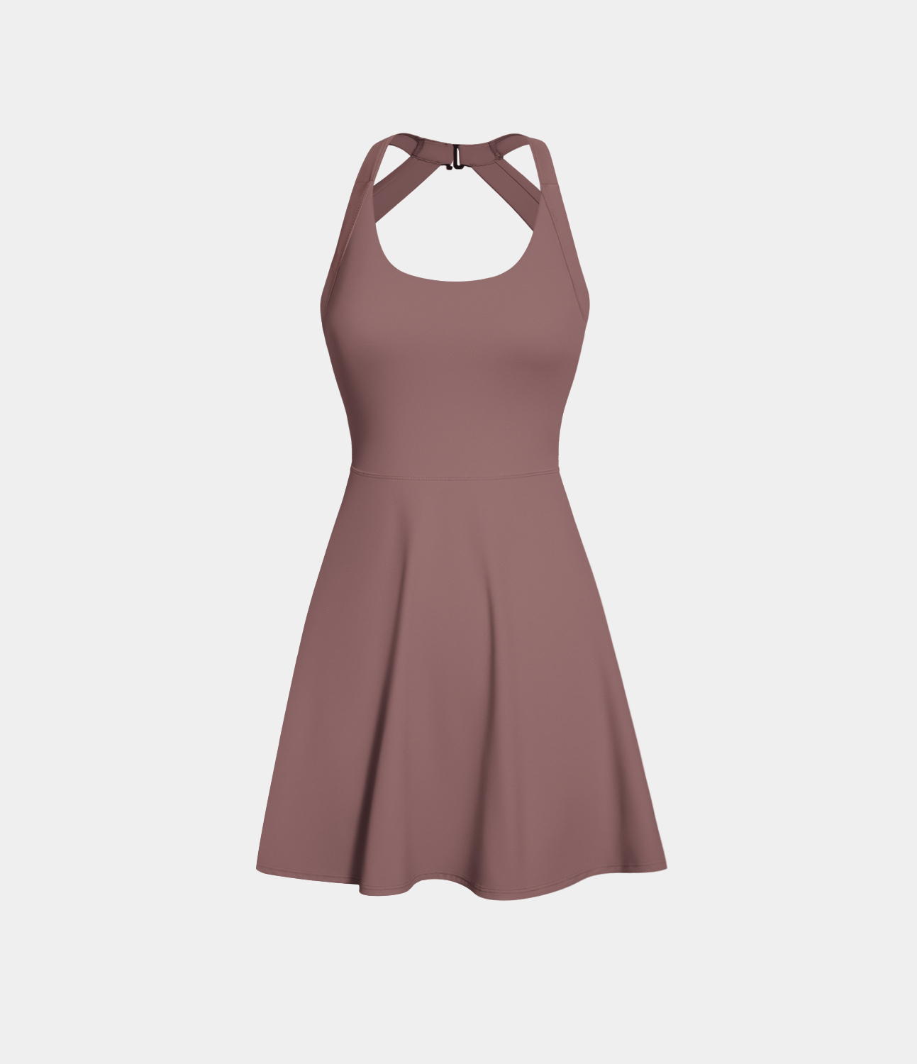 Halara Backless Cut Out Twisted Side Pocket 2-in-1 Mini Barre Ballet Dance Dress Workout Dress - Deep Tea Brown - XL 