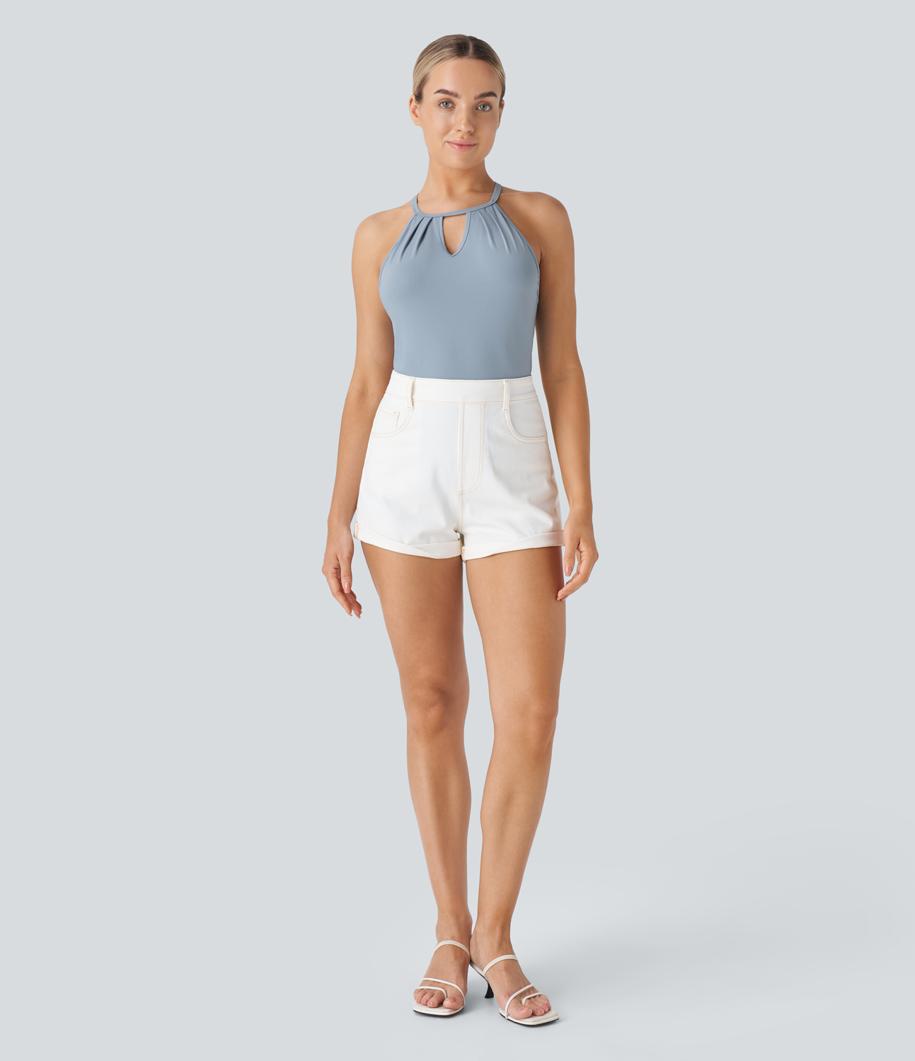 Halara Cut Out Plicated Cool Touch Casual Cami Top-UPF50+ Tank Top - Blue Fog - S golf tops halter top tunic tops sleeveless tops 