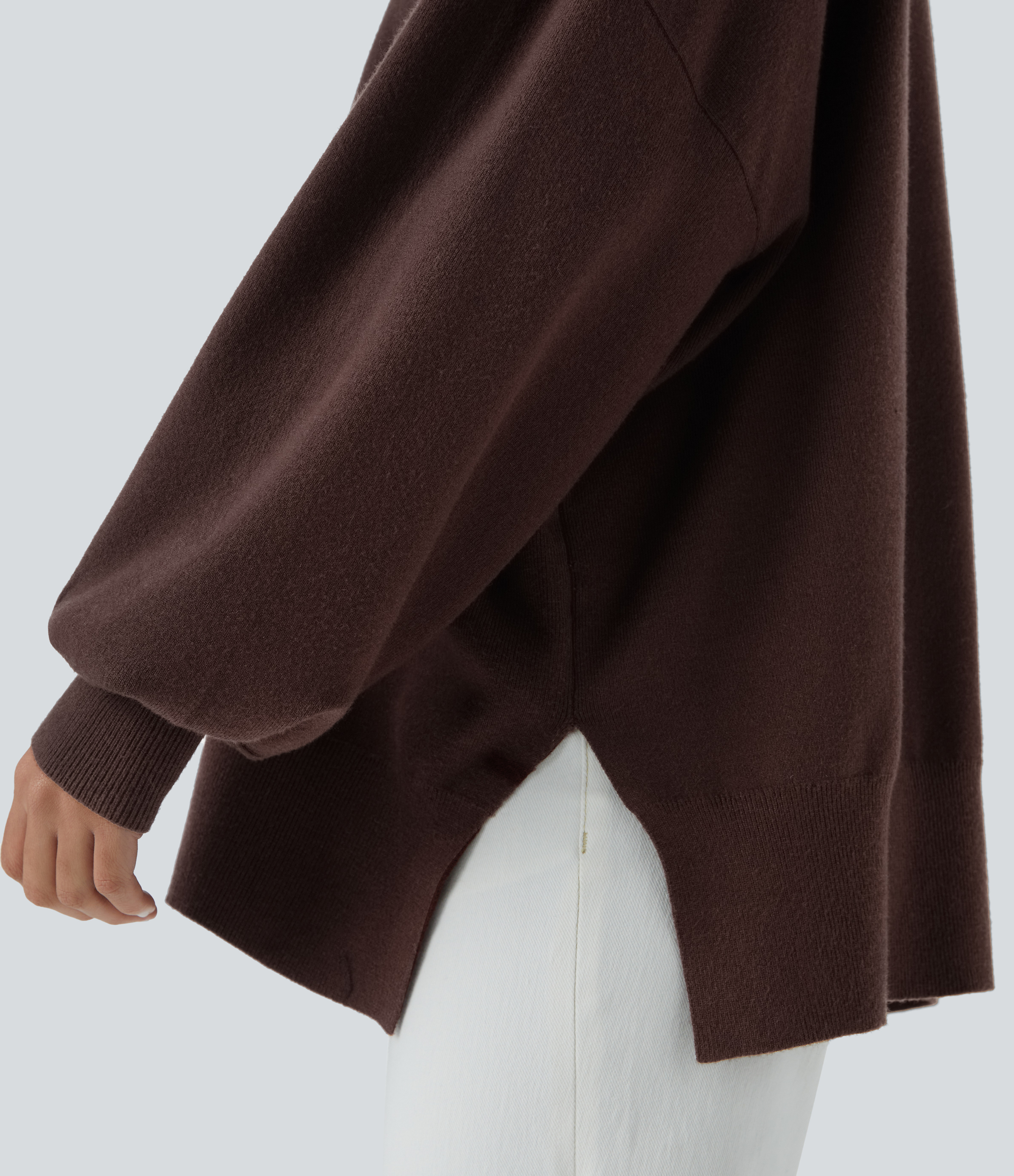 Halara Round Neck Dropped Shoulder Long Sleeve Split Casual Sweater  - Shopping Bag - L 