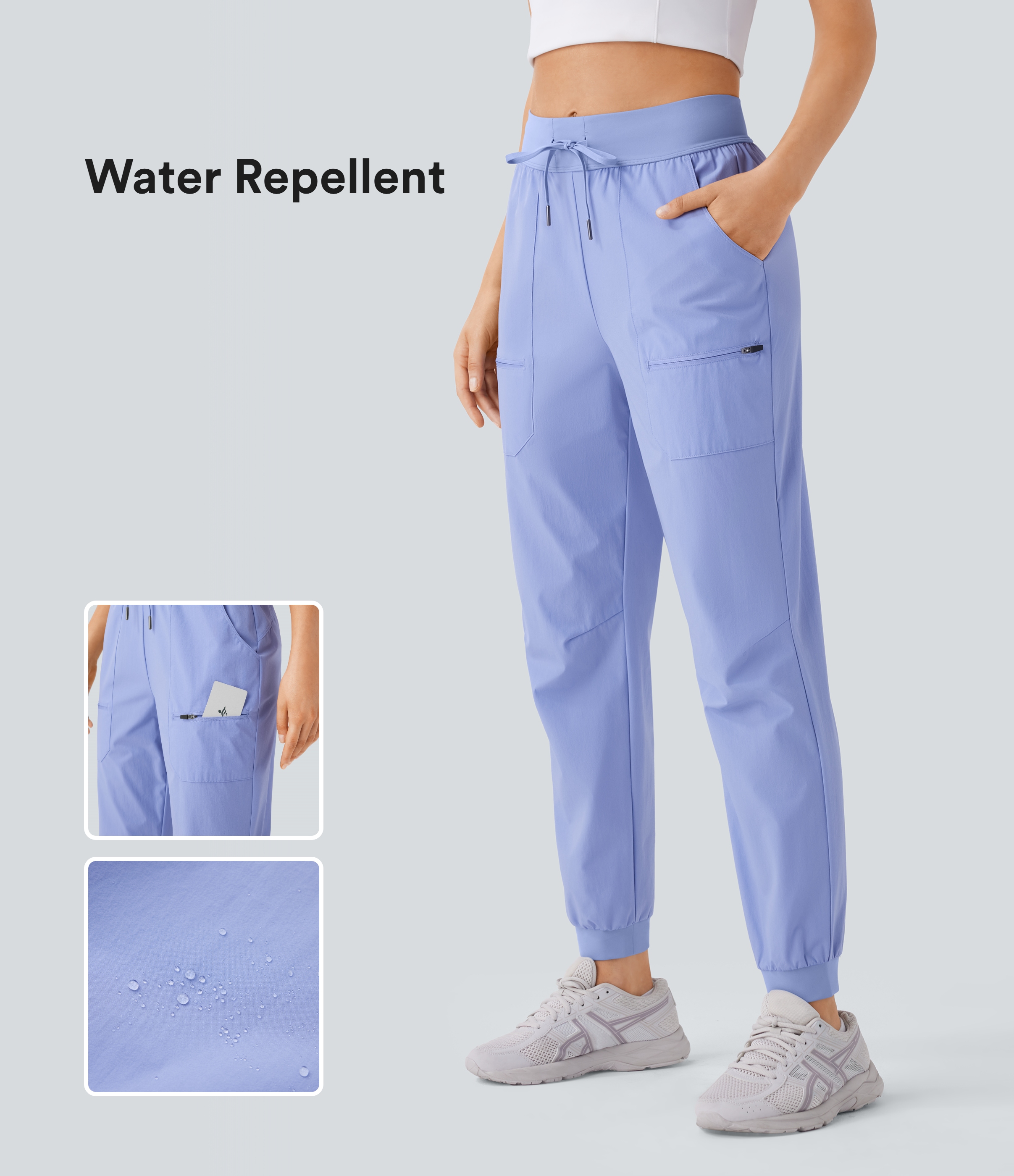 Halara Water Repellent Wear-Resistant Mid Rise Drawstring Multiple Pockets Hiking Pile Joggers  - Azure Haze - M(regular) 