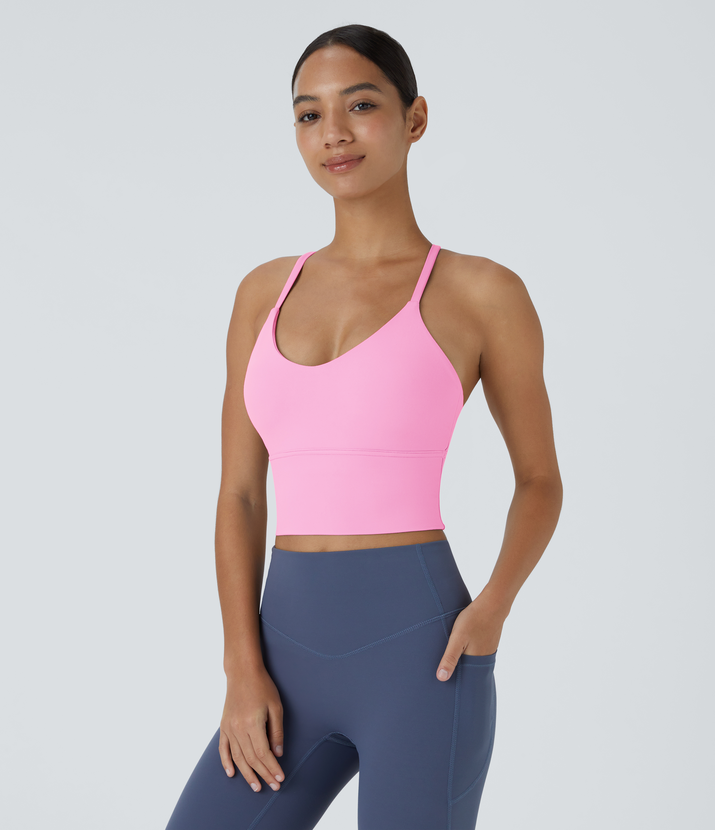 Halara Softlyzeroв„ў Plush Backless Crisscross Cut Out Cropped Tank Top Tank Top - Nosegay - XL golf tops halter top tunic tops sleeveless tops 