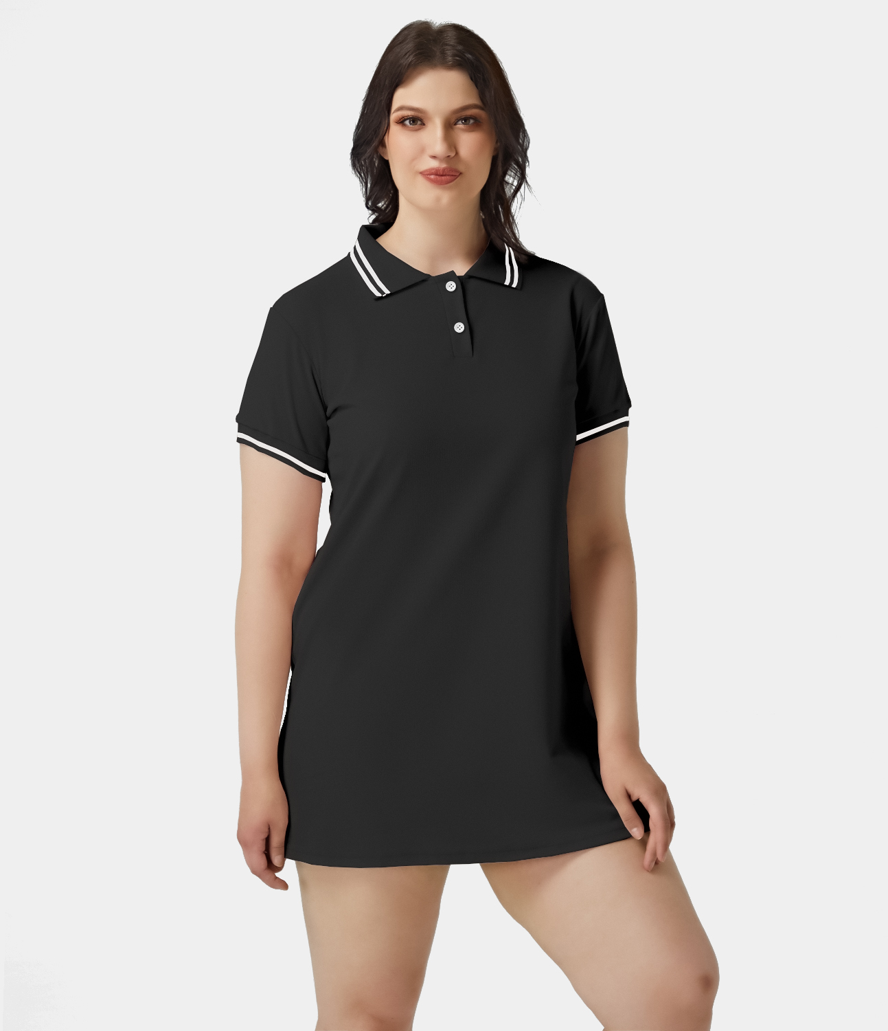 Women's Contrast Trim Button Front Plus Size Polo Dress HALARA