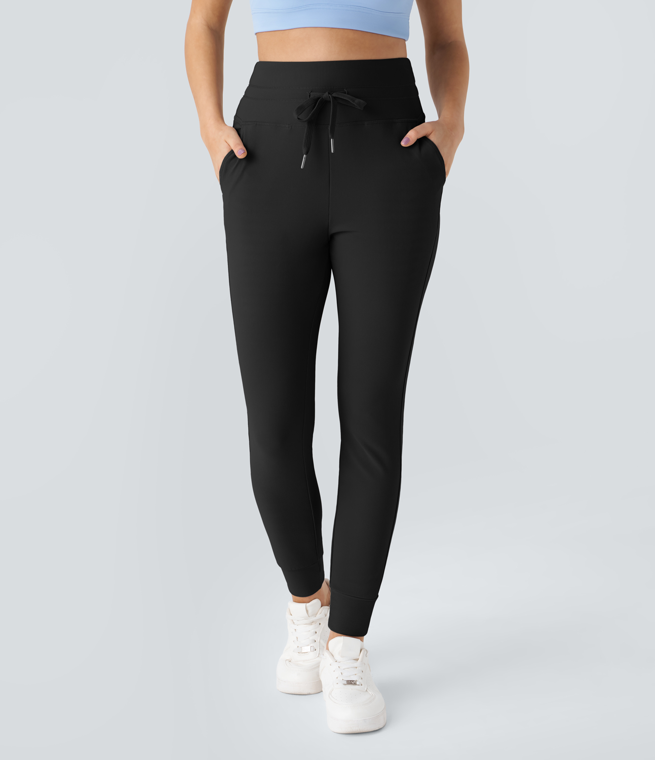 Halara Patitoffв„ў Flow Pet Hair Resistant High Waisted Drawstring Side Pocket Plain Full Length Joggers  - Black - XL 