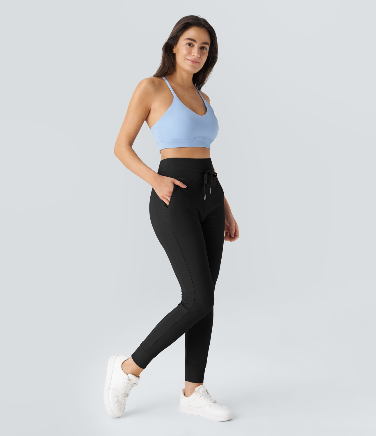 Halara Patitoffв„ў Flow Pet Hair Resistant High Waisted Drawstring Side Pocket Plain Full Length Joggers  - Black - XL 